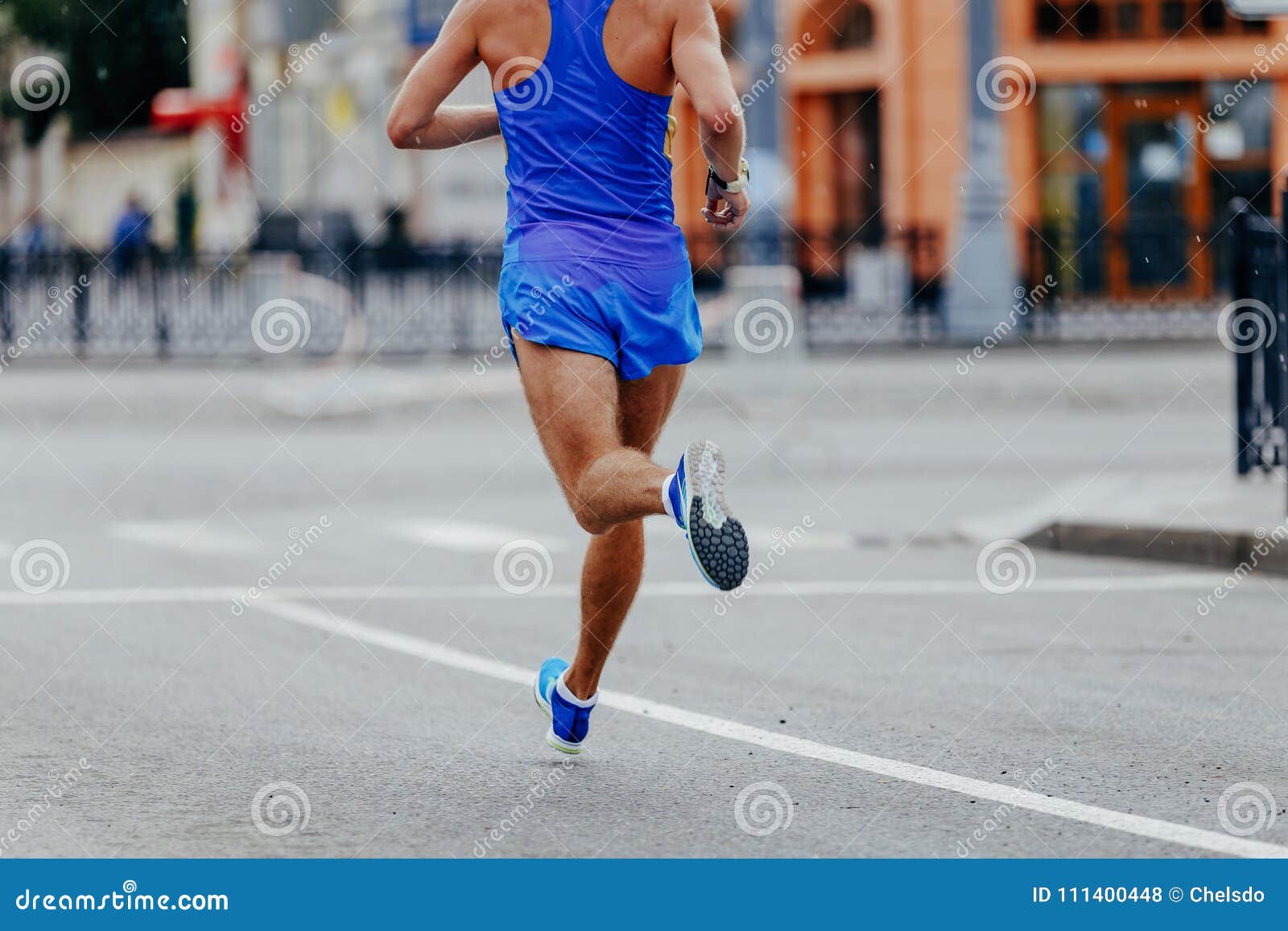 Back Runner Athlete in Blue Sportswear Stock Photo - Image of male ...