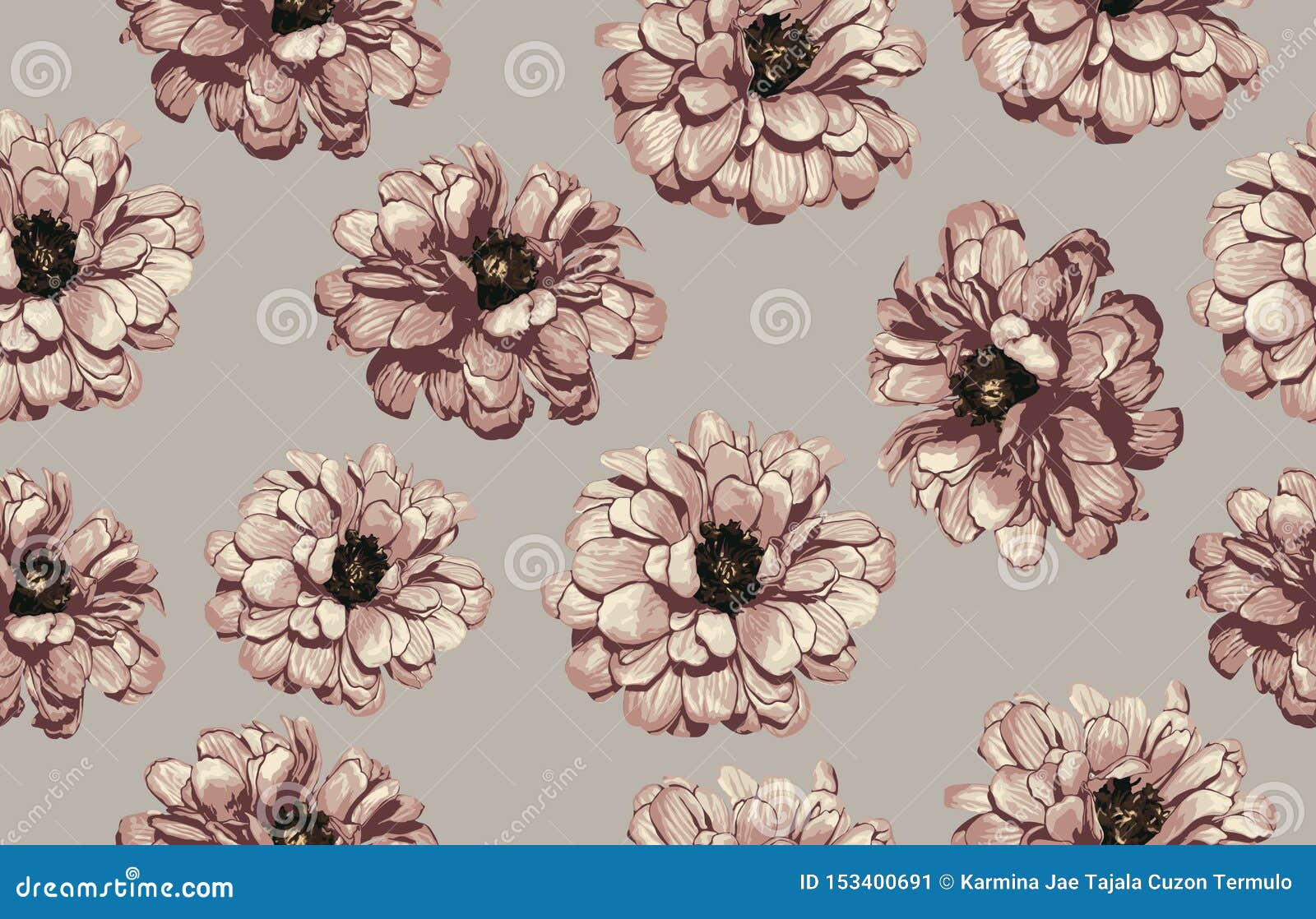 Seamless Pattern of Elegant Blush Toned Flowers on a Black Background