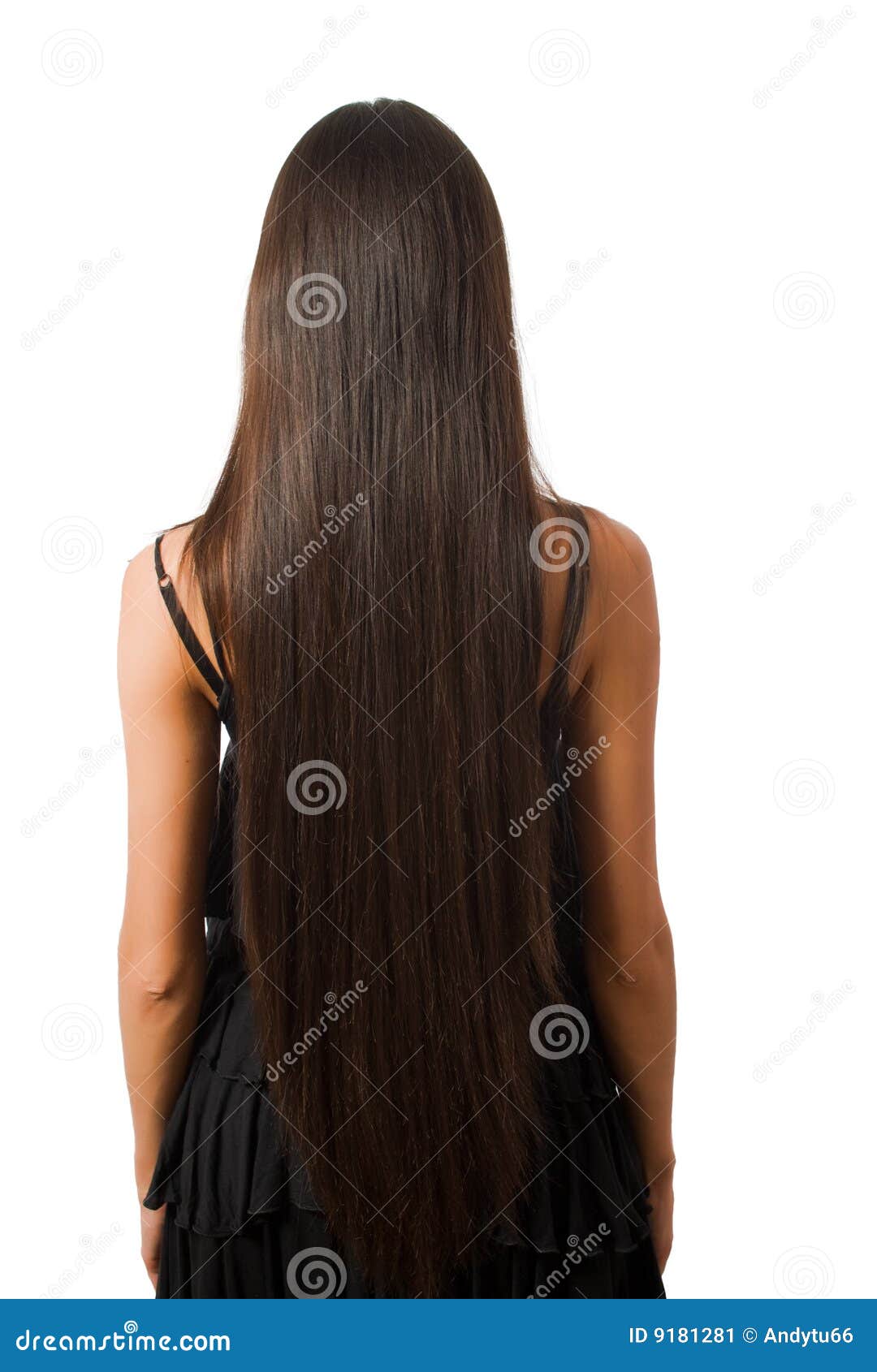 back of slim female with long hair isolated stock image