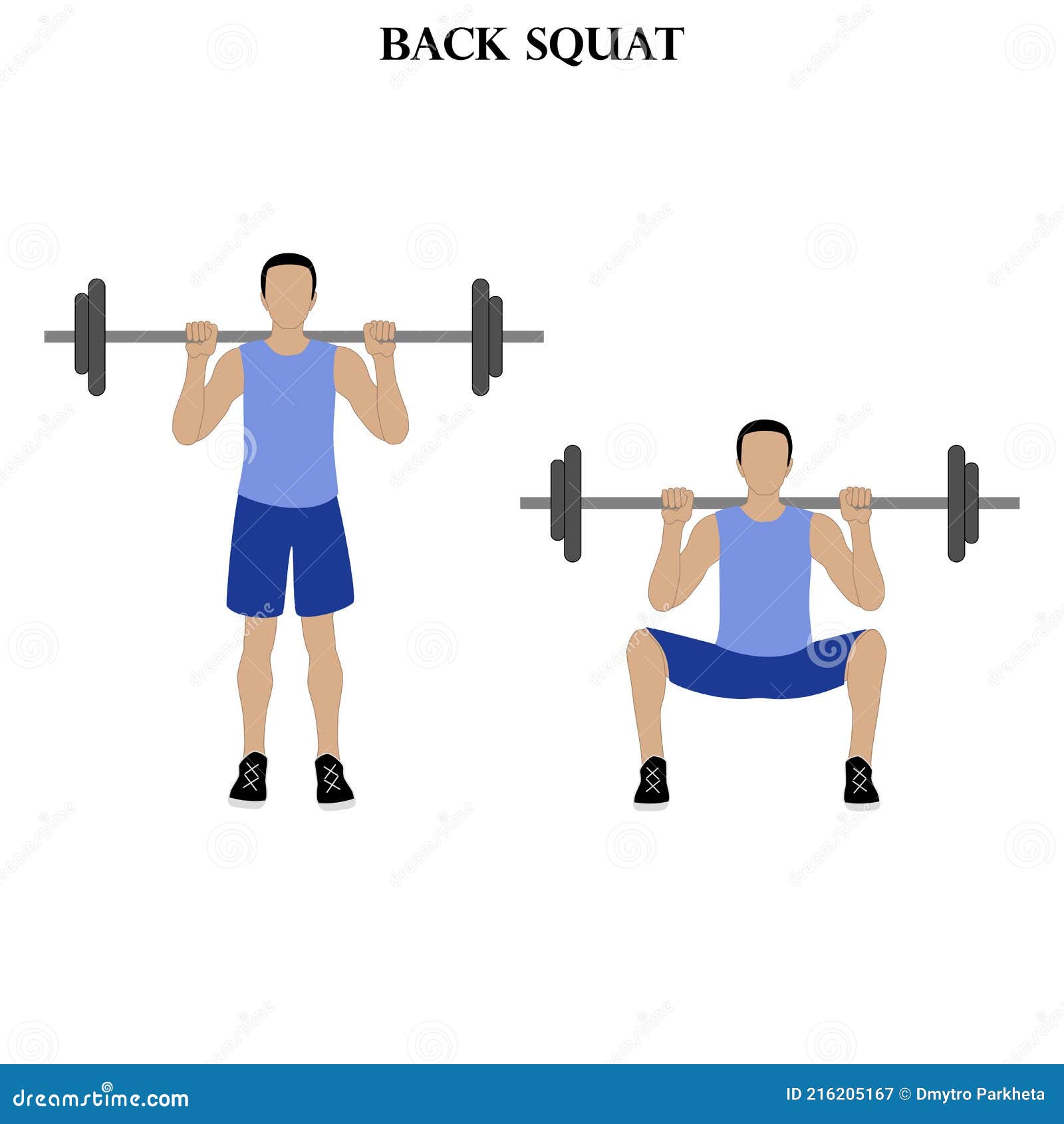 Back Squat Exercise Strength Workout Vector Illustration Stock