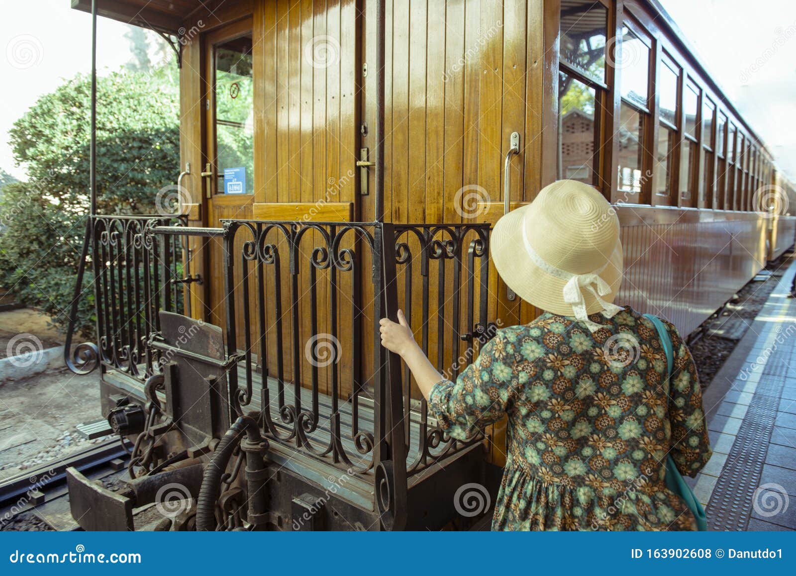 Back in Time - Traveling. Rear View of Beautifull Woman in Long Dress ...