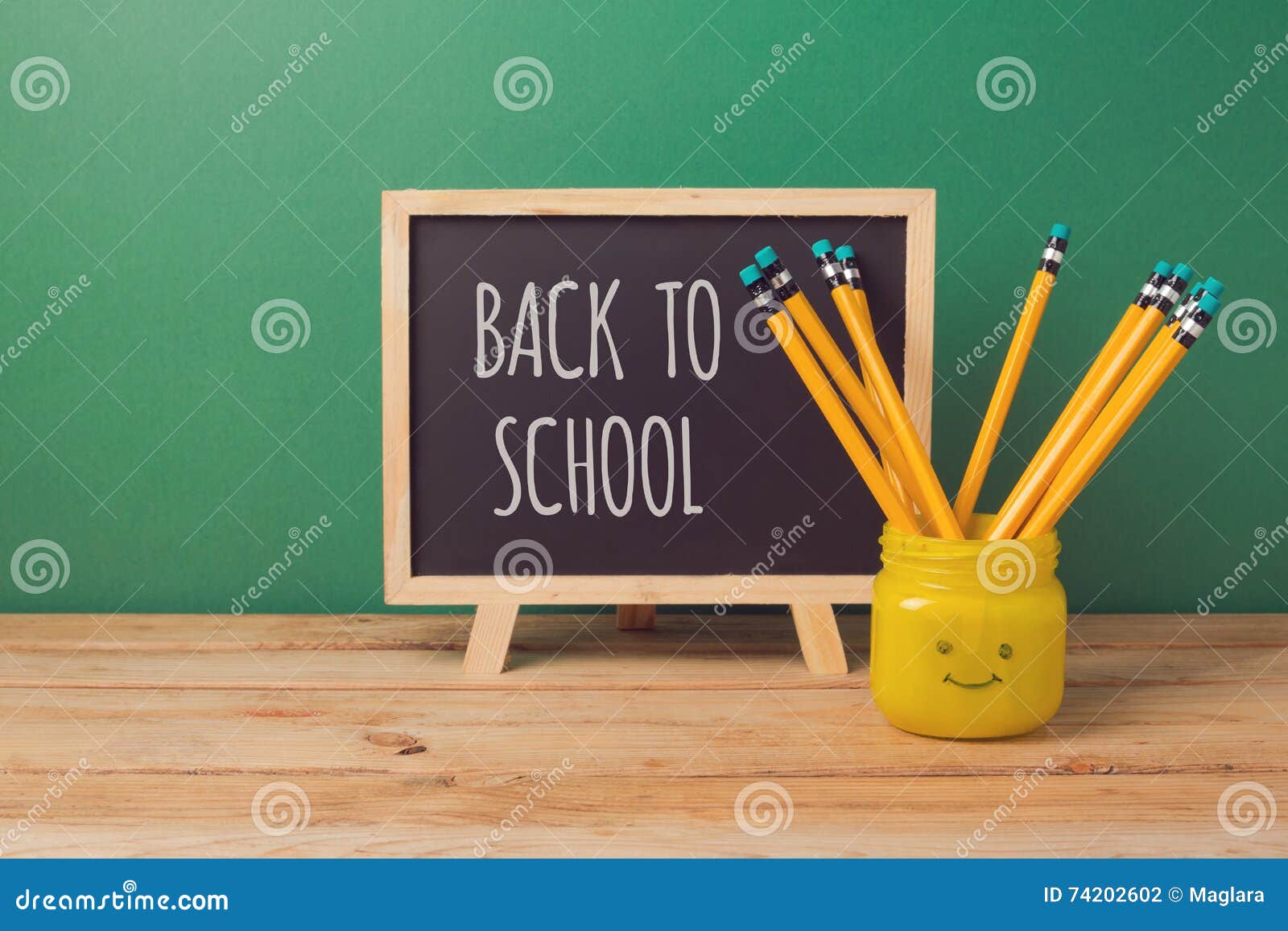 Back To School Background with Chalkboard and Pencils in Emoji Jar Stock  Photo - Image of read, copy: 74202602
