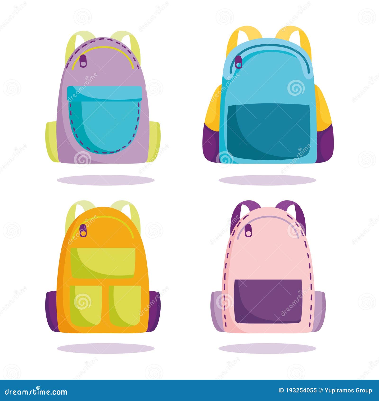 Back To School, Backpacks Elementary Education Cartoon Icons Set Stock ...