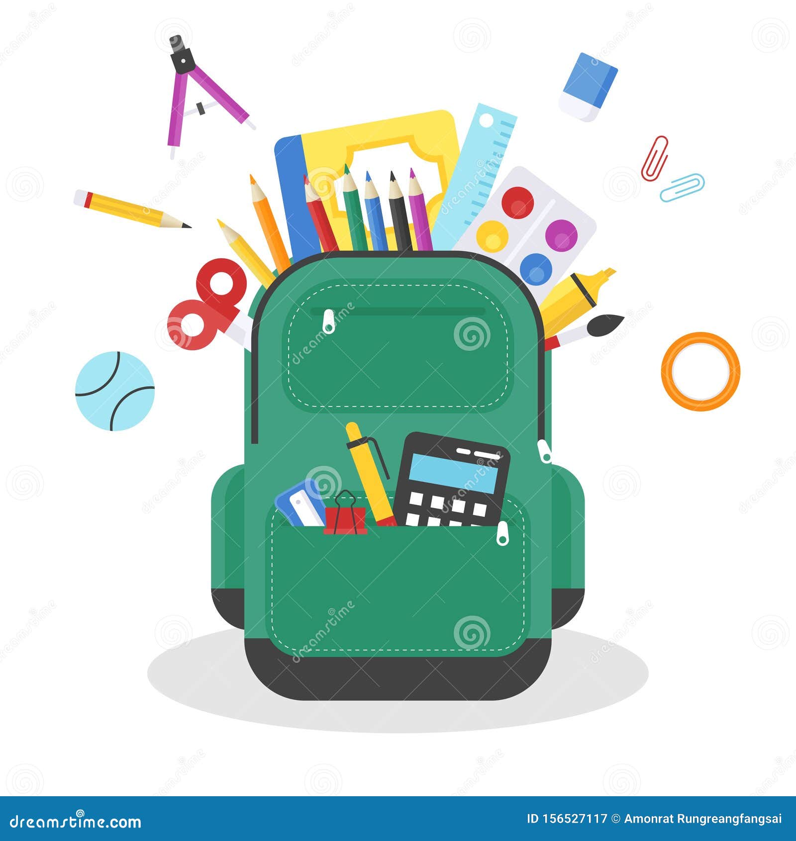 Back To School, School Bag with School Supplies Vector Stock Vector