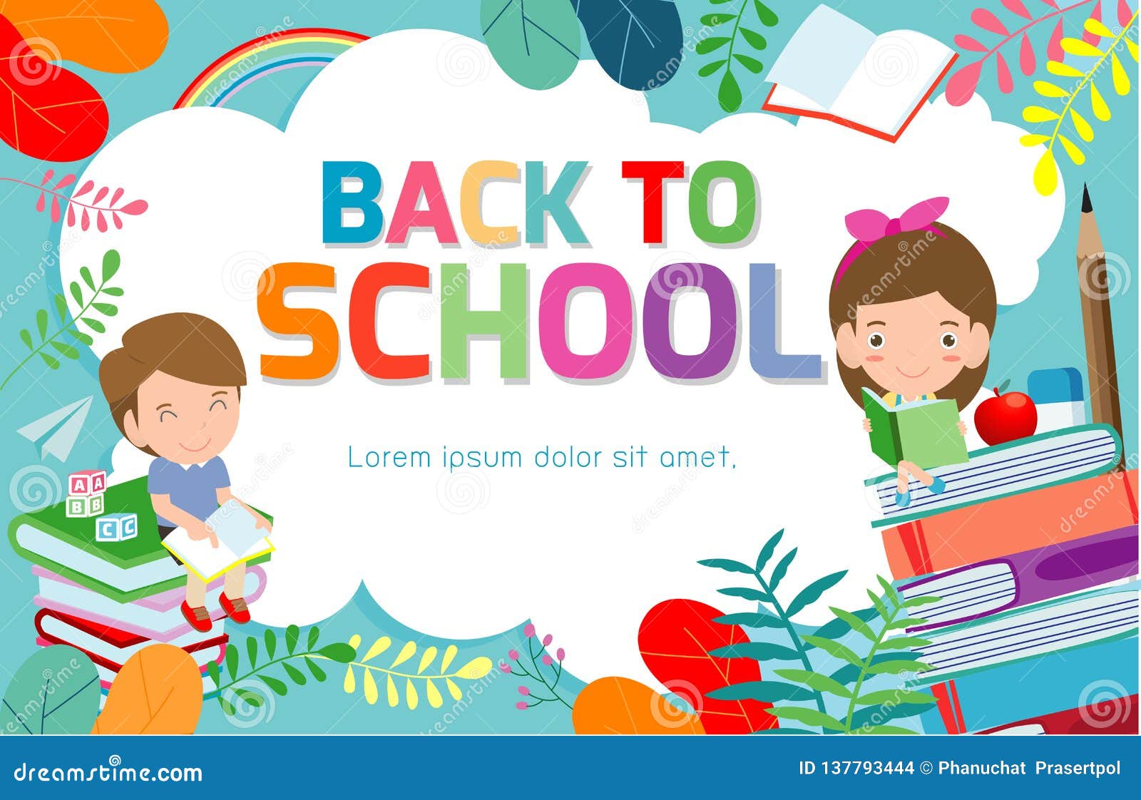 Back To School Banner Background Welcome Back To School Children Reading Book Cute School Kids Education Concept Stock Vector Illustration Of Advertising Crayon