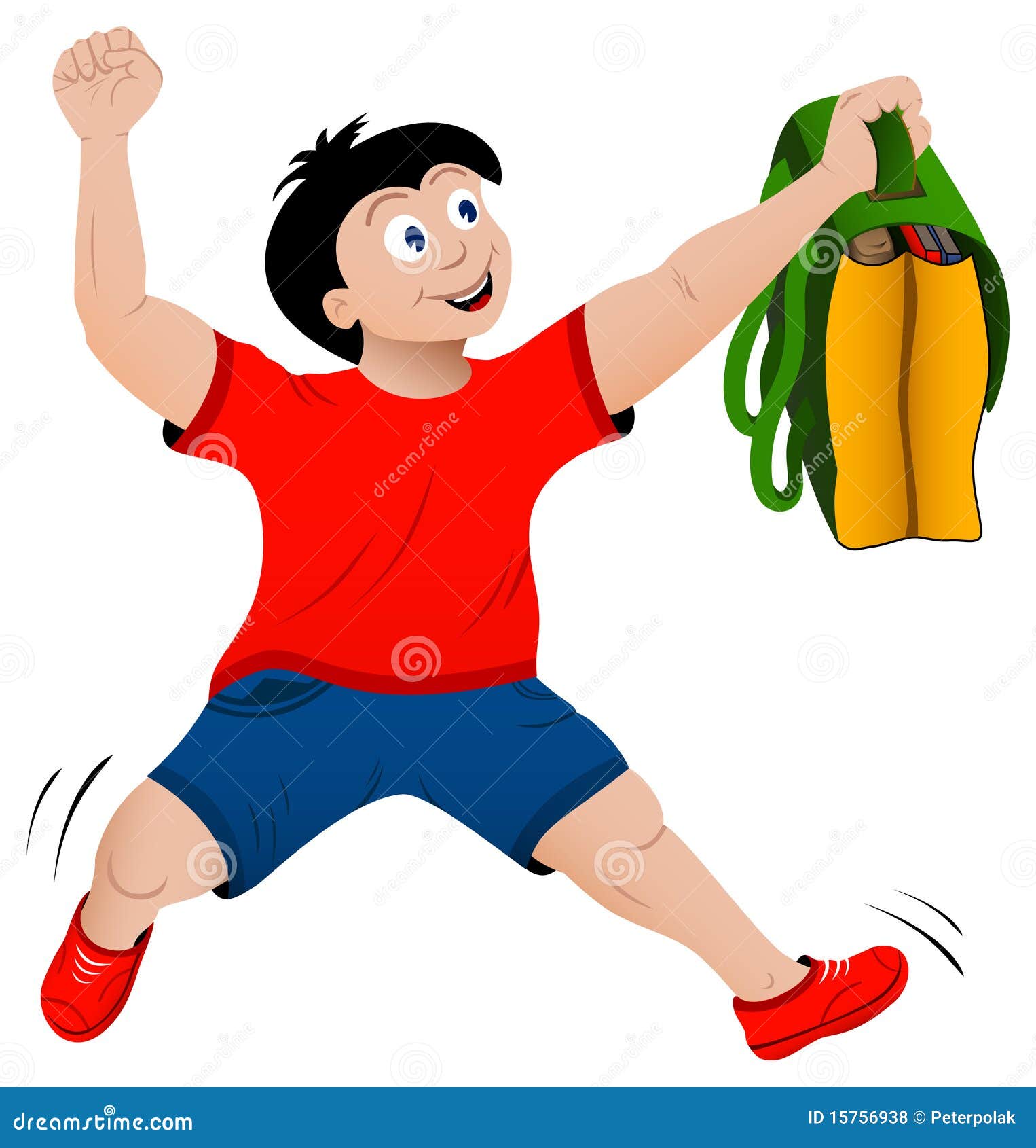 Back To School Concept Jumping Happy Boy With Bag Stock Vector