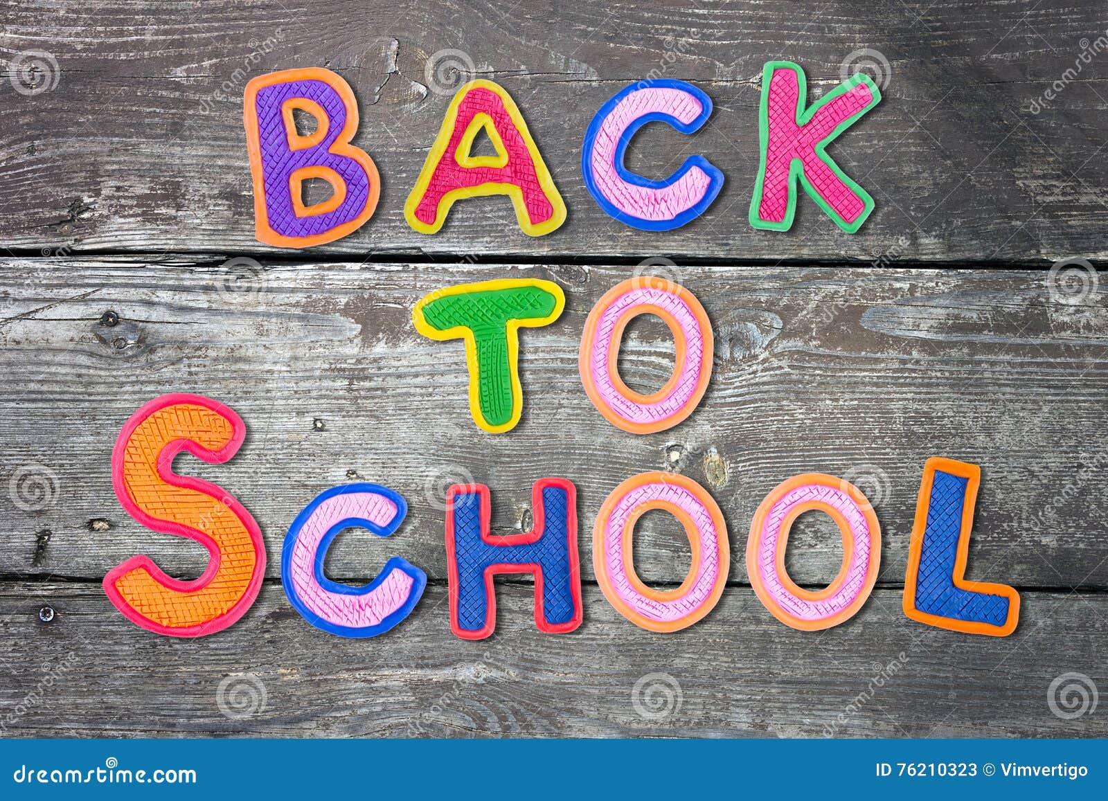 Back To School Desk Table Top View Words On Grunge Old Wooden