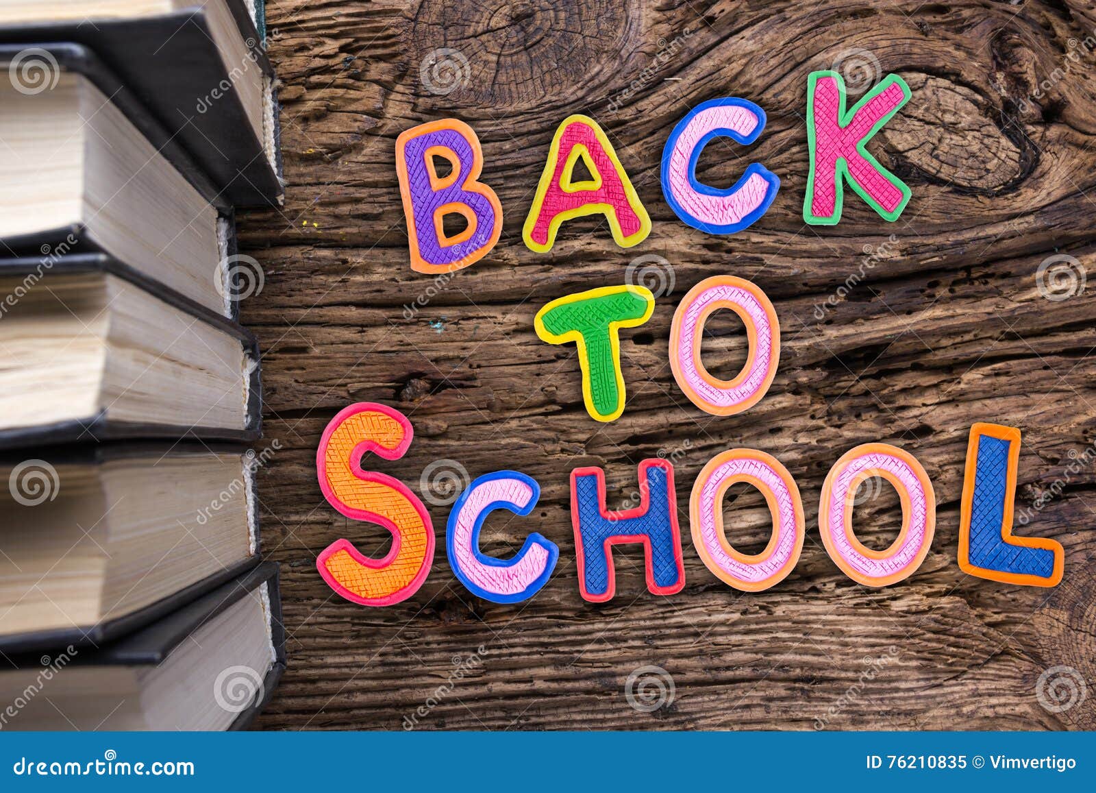 Back To School Desk Table Top View Words On Grunge Old Wooden