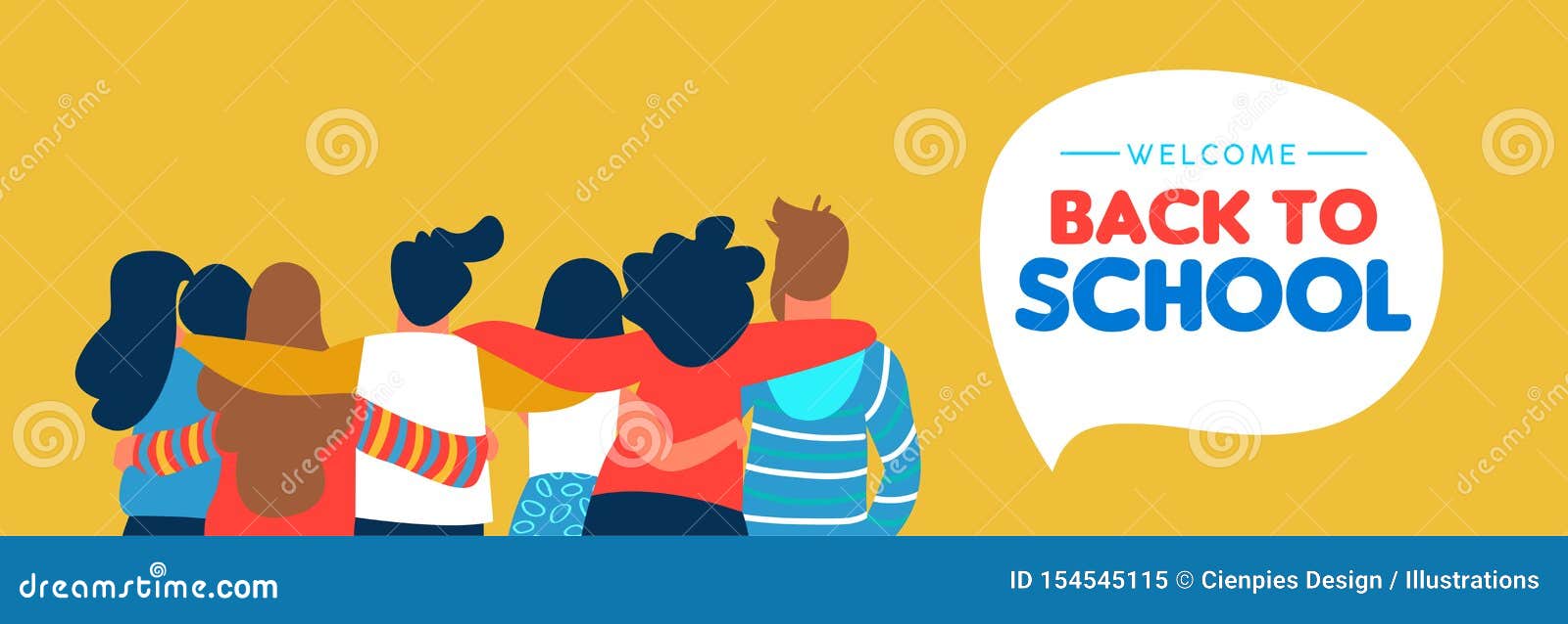 back to school diverse student friend group banner