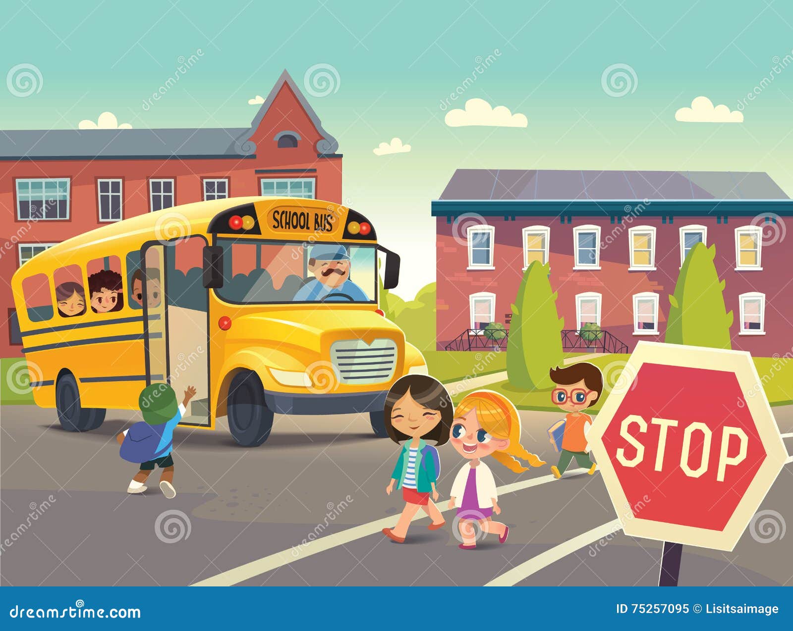 back to school.  depicting school bus stop