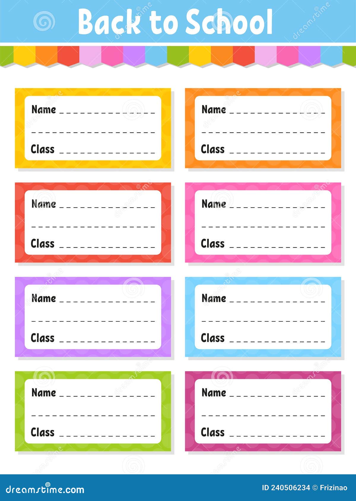 Back To School Labels Set Stickers For Notebook Name And Class