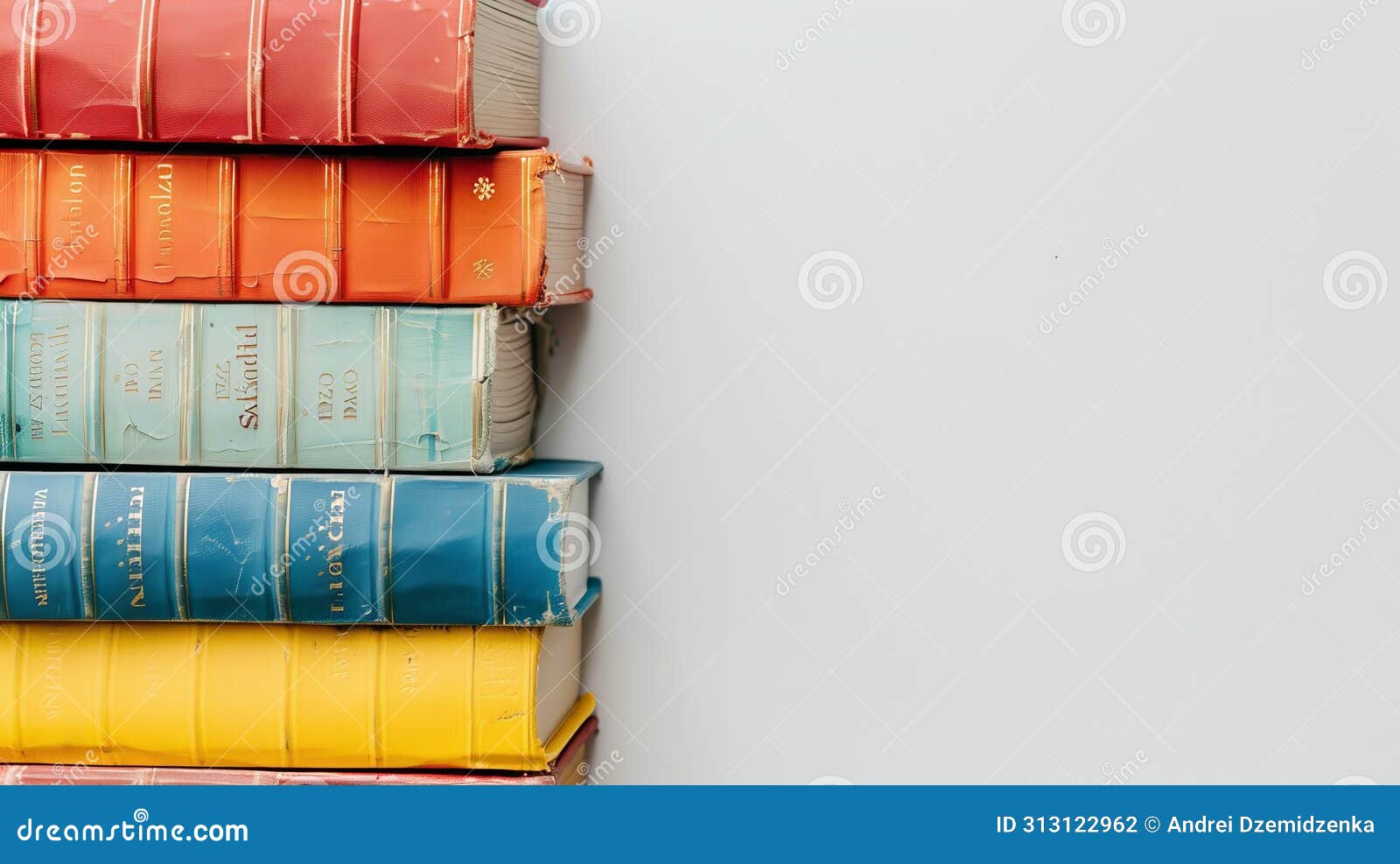back to school and learning concept with stack of colorful books  on white background. collection of different