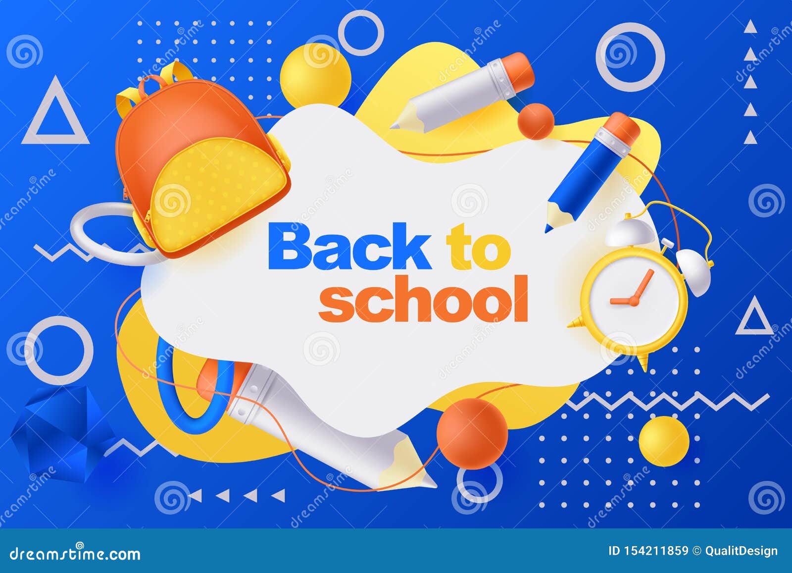 Back To School Poster or Banner. Vector 3d Illustration of Backpack,  Pencils and Alarm Clock. Education Blue Background Stock Vector -  Illustration of equipment, educational: 154211859