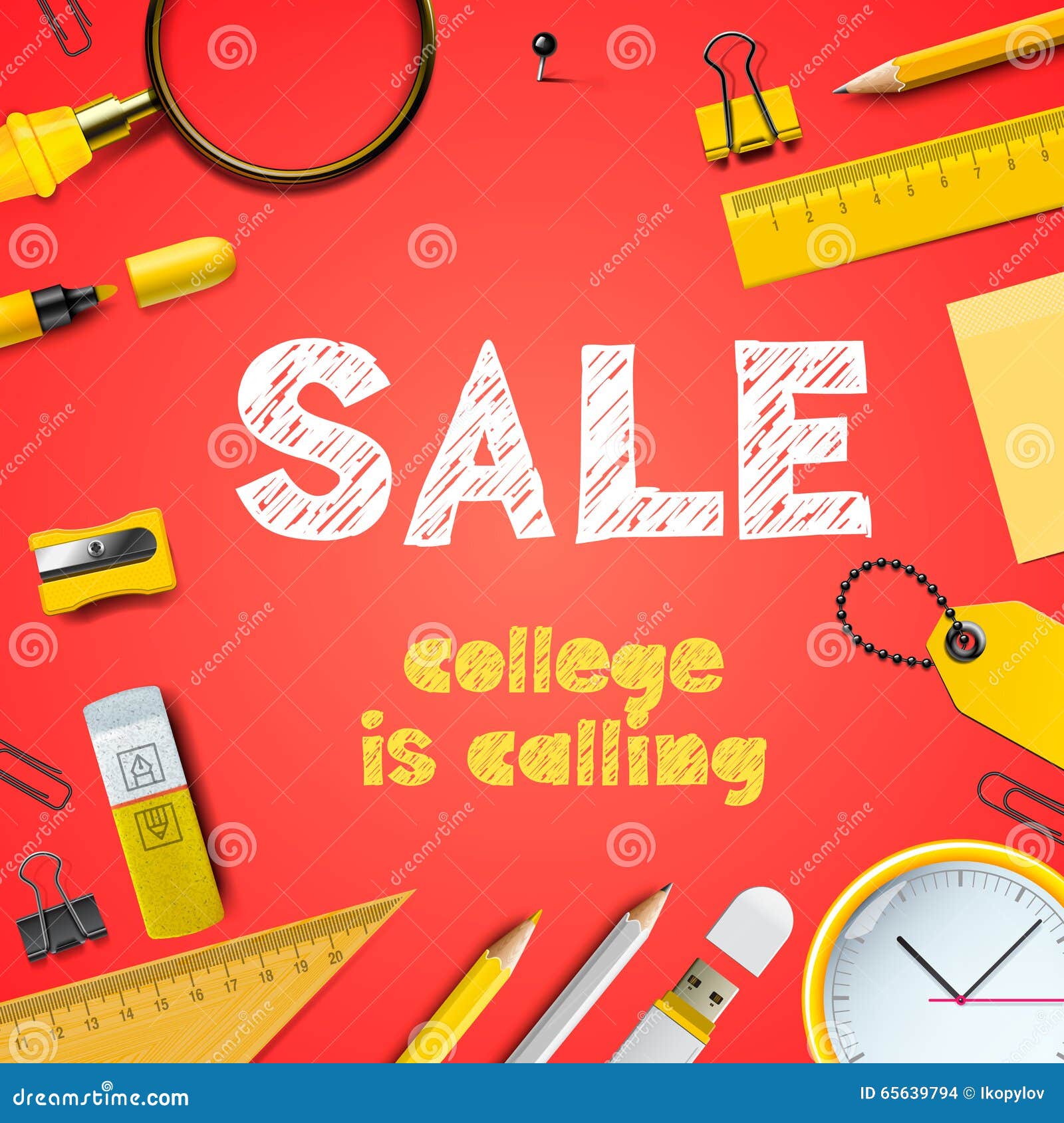Back To School Sale, College is Calling Stock Vector Illustration of ruler, merchandise 65639794