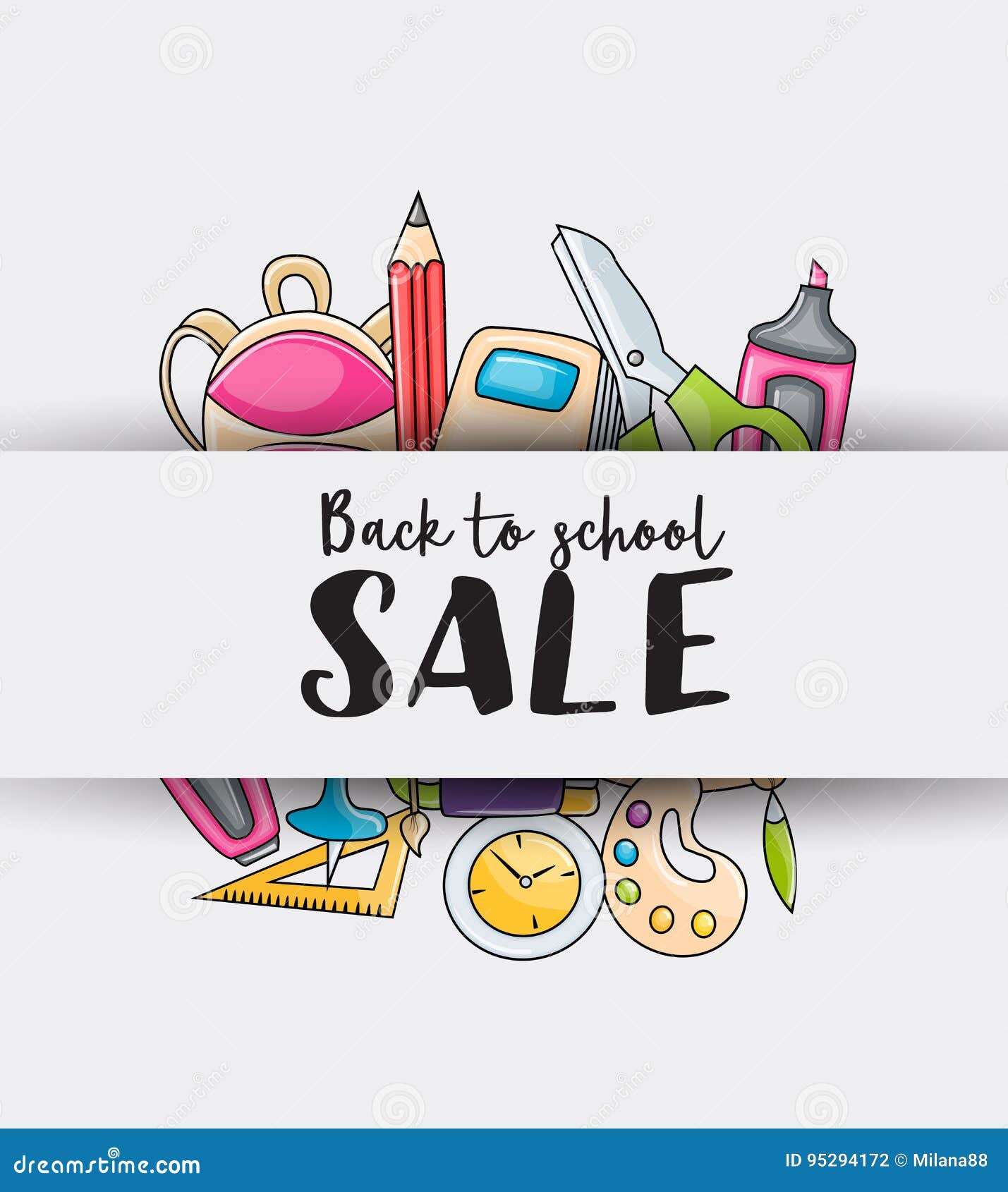 Back To School Sale Doodle Clip Art Greeting Card Stock Vector