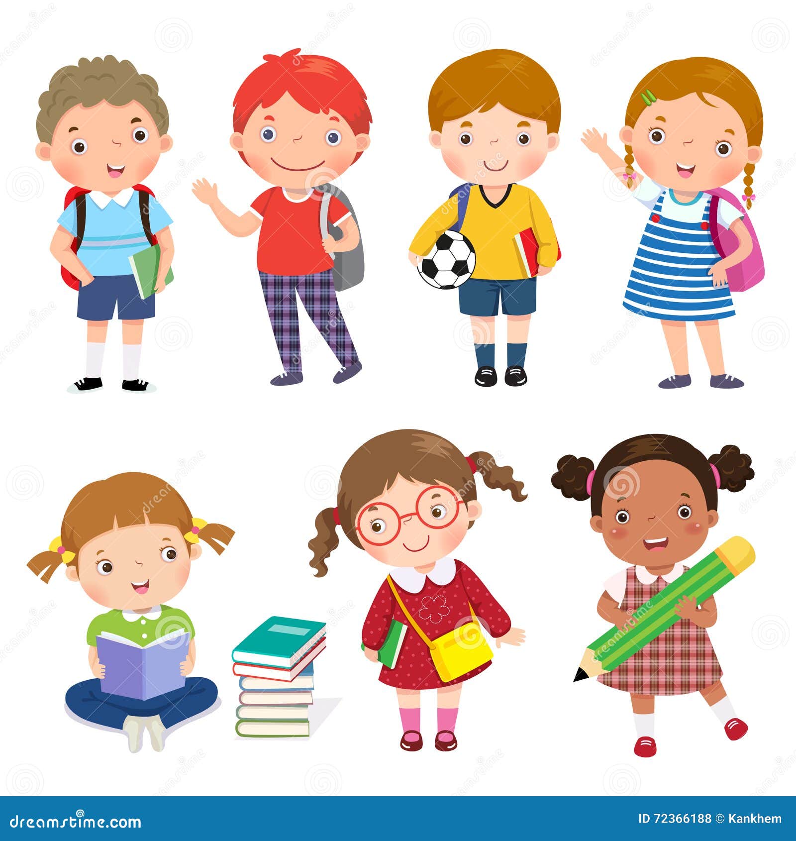 back to school. set of school kids in education concept.