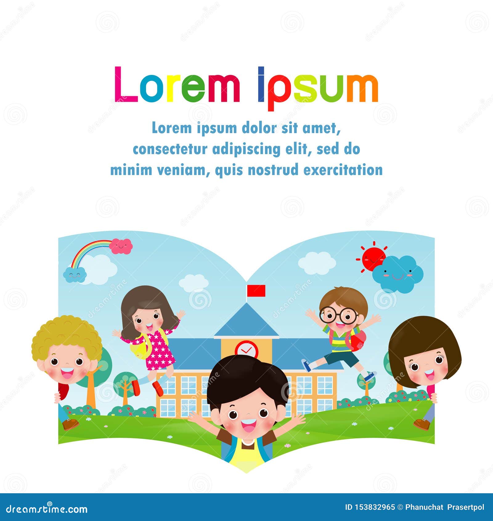 Back To School Template with Kids, Education Concept Poster Background  Cover Book, Web, Flyer, Banner, Children and Frame Stock Vector -  Illustration of cover, background: 153832965