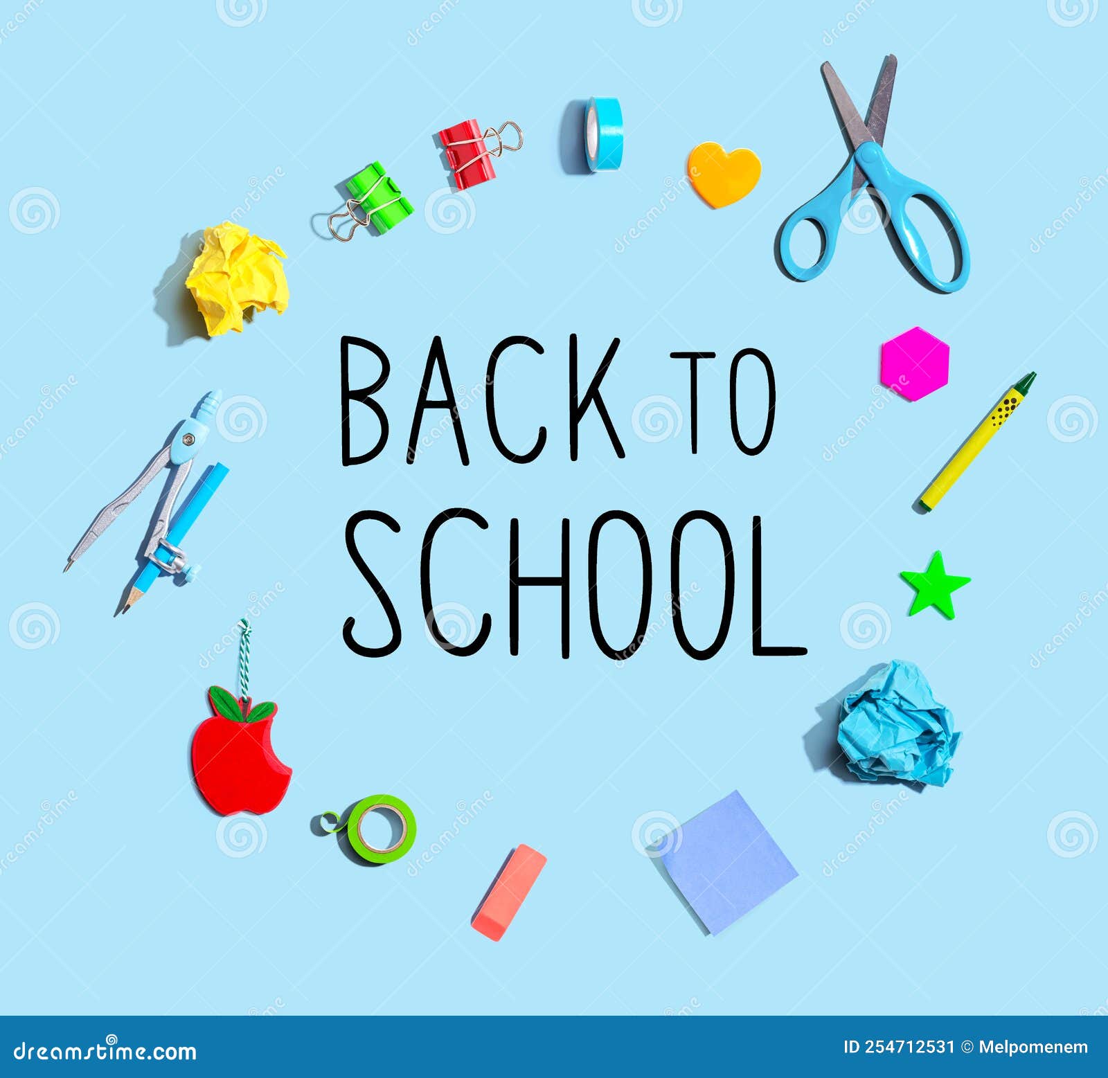 Back To School Theme with School Supplies Flat Lay Stock Image