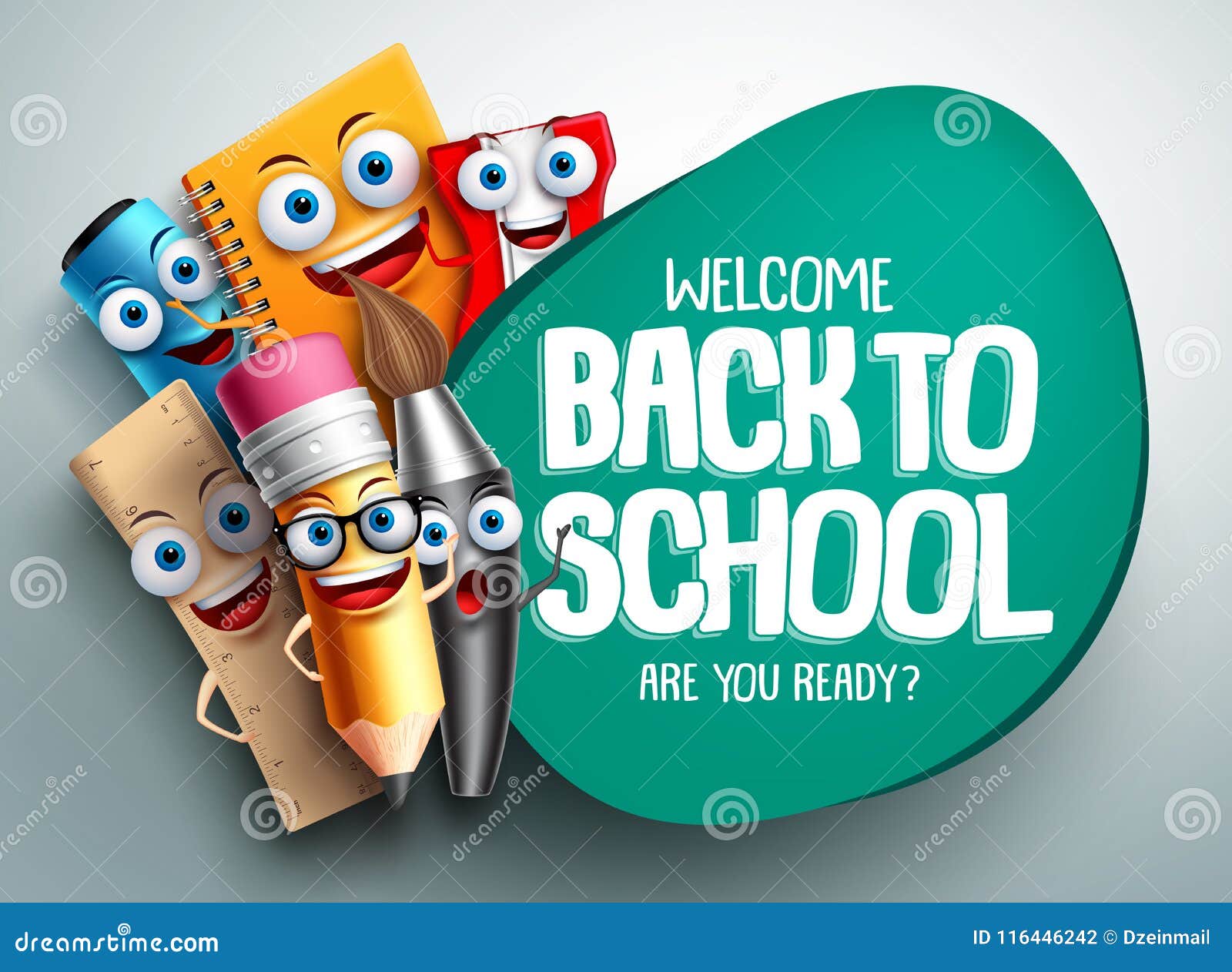 back to school  banner  with colorful funny school characters