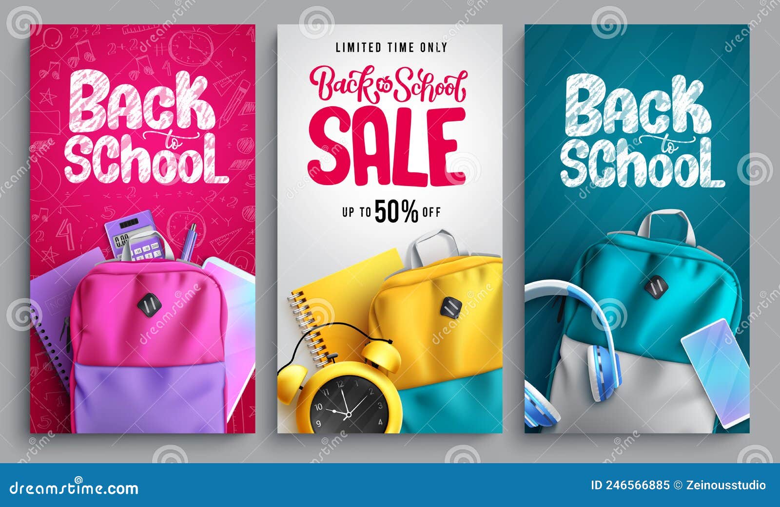 Back To School Vector Poster Set Design. Back To School Text with Sale