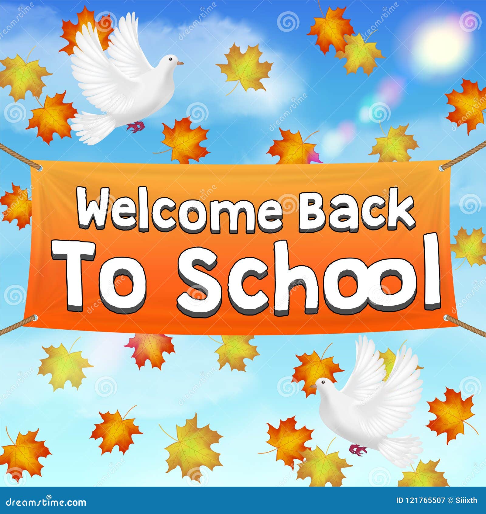 Back To School Vinyl Banner on Autumn Sky Stock Vector Illustration