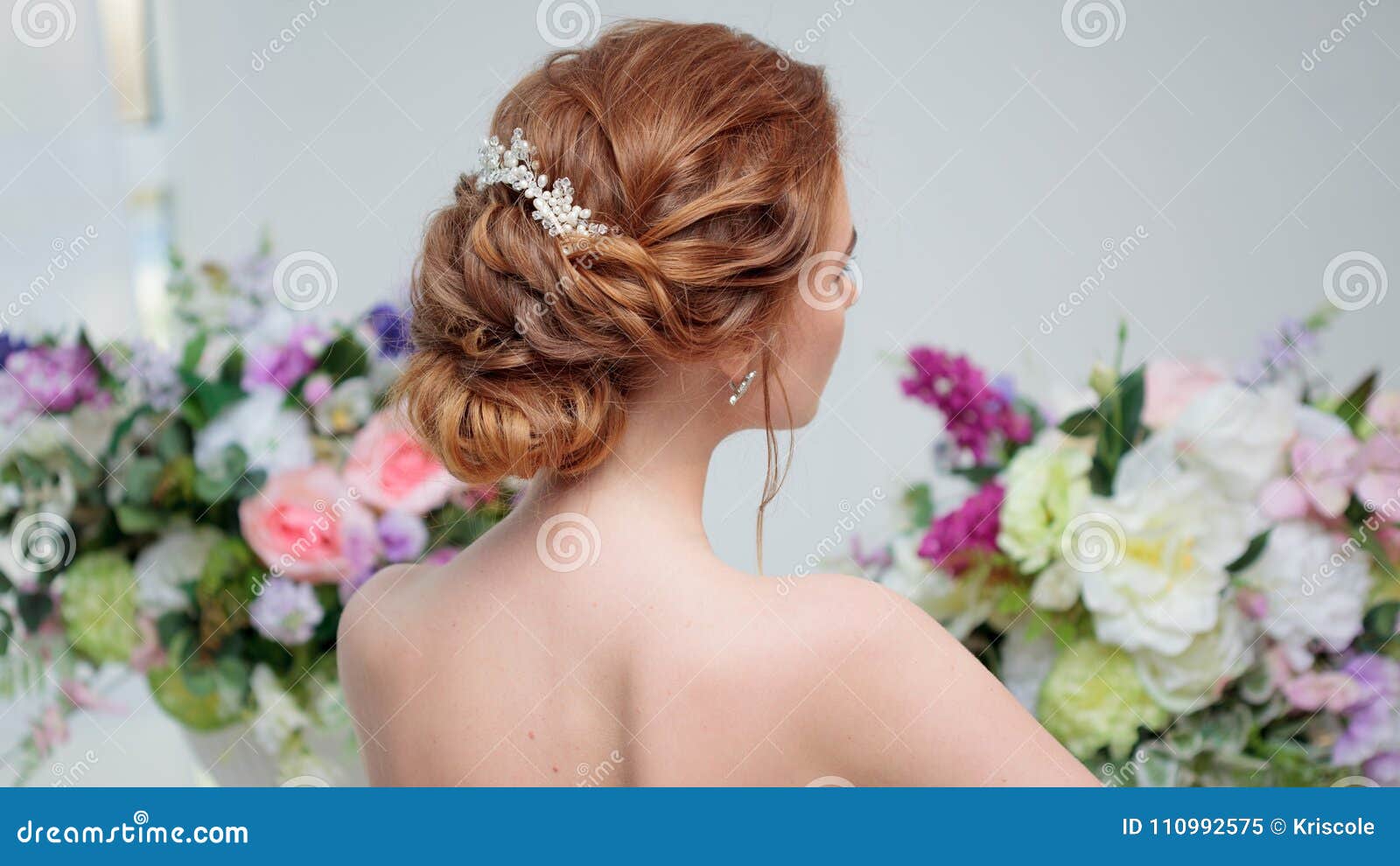 Back View of Amazing Young Bride. Red Head Woman Seat on the Chair. Elegant  Hairstyle Stock Image - Image of ginger, charming: 110992575