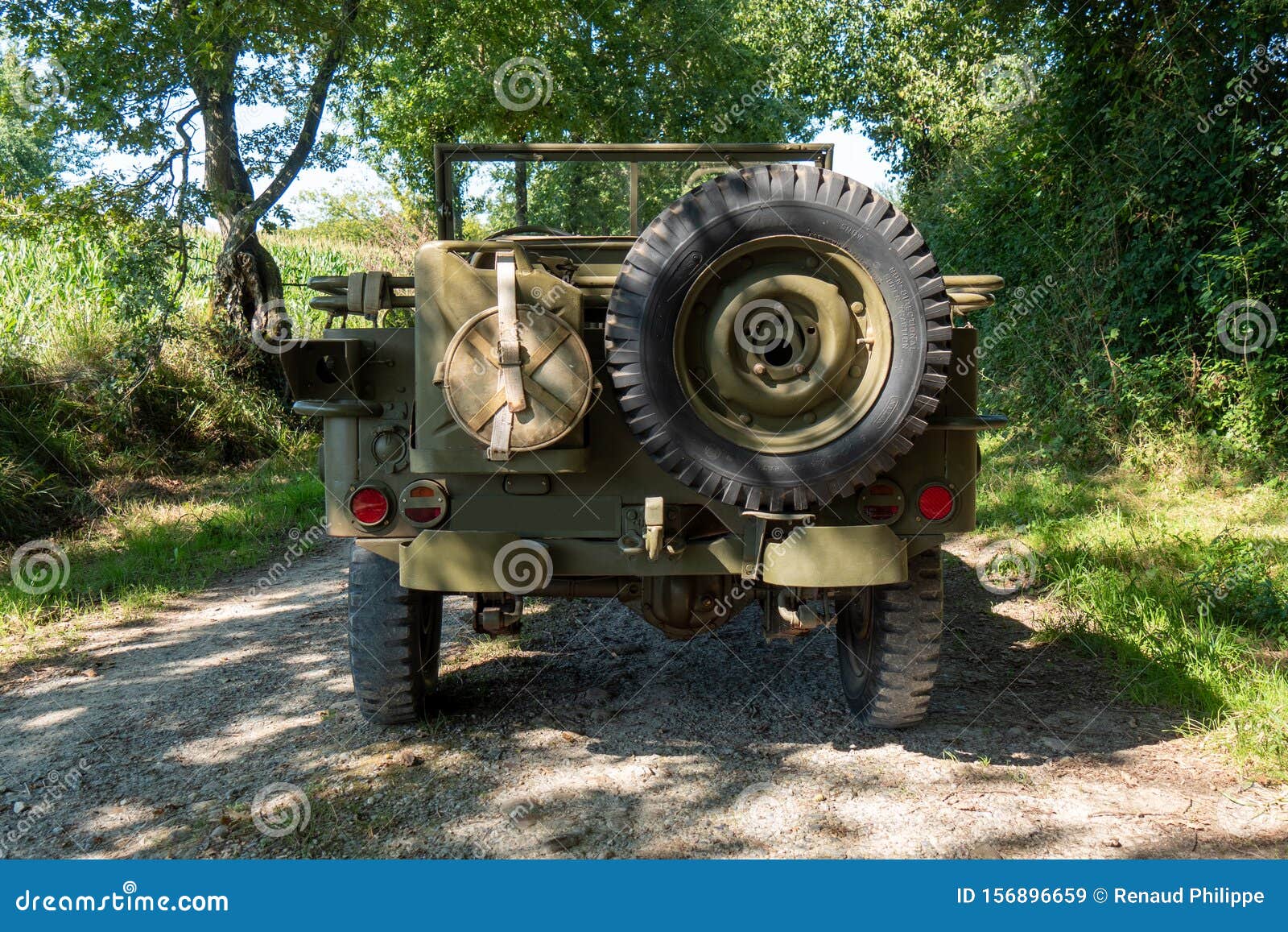 Back View Of American Military Vintage Vehicle Ww2 Time Stock Image