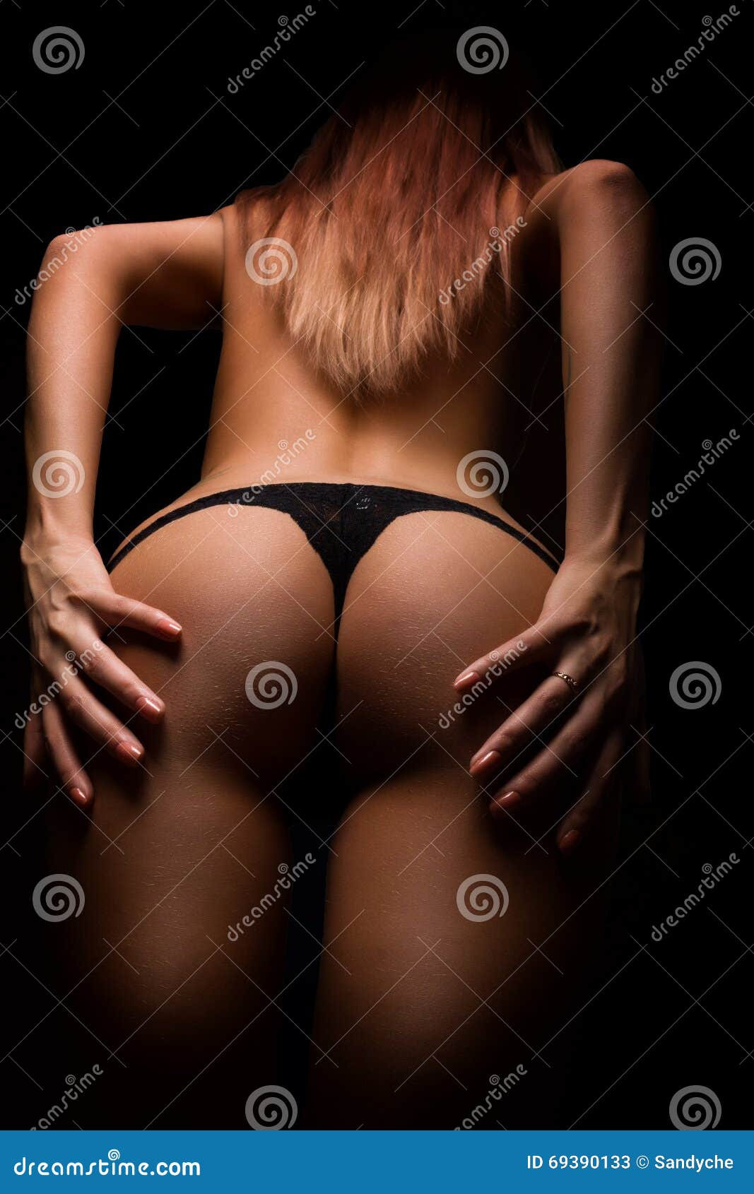Back View of Beautiful Female Bottom in Lacy Panties on a Black Background.  Girl Holding Herself Stock Image - Image of hands, dark: 69390133