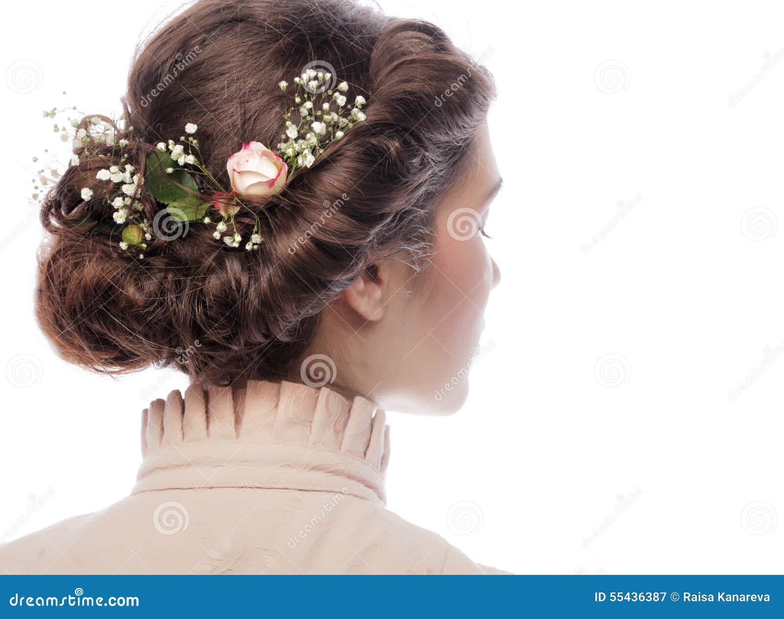 Back View of Beautiful Haircut with Small Flowers Stock Image - Image of  brunette, rose: 55436387