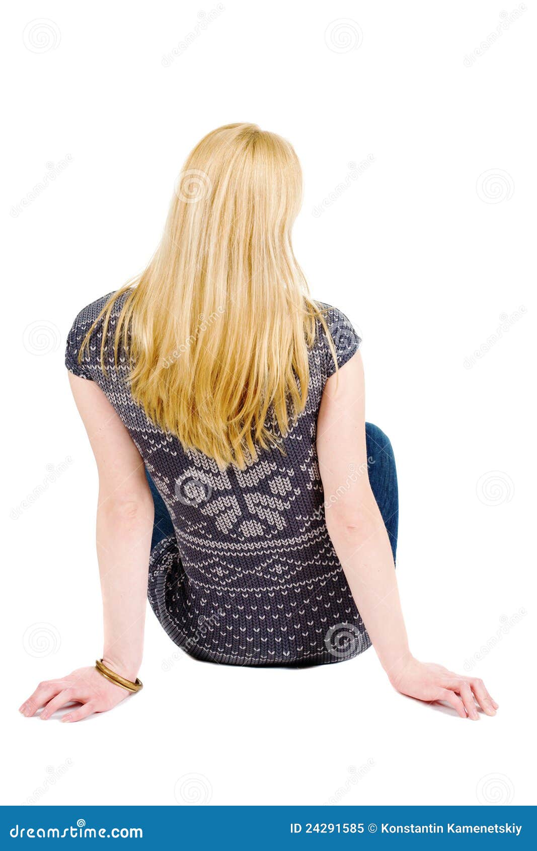 Back View Of Beautiful Young Woman Sitting On The Floor Royalty Free