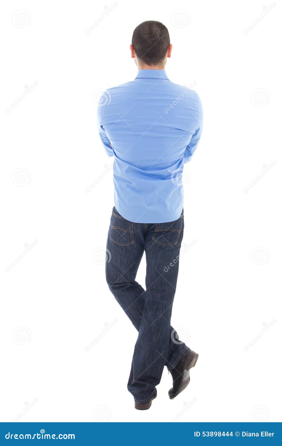 Back View of Business Man in Blue Shirt Isolated on White Stock Photo ...
