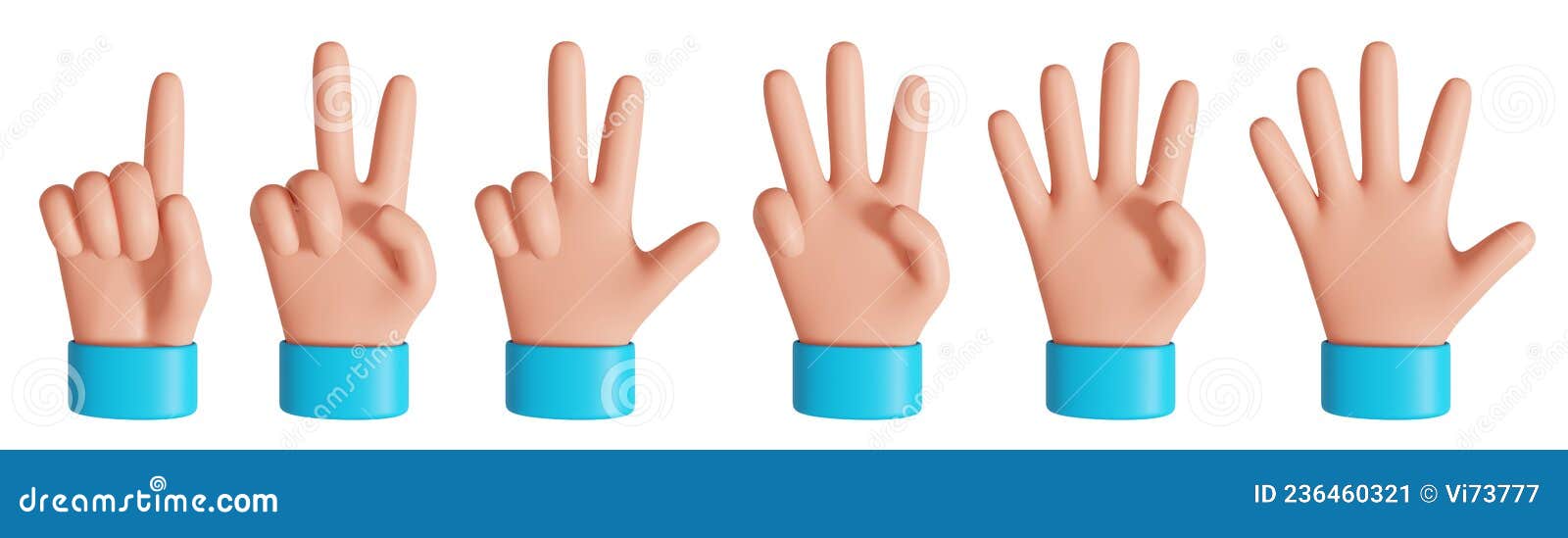 Back View Cartoon Hand Showing Fingers from One To Five. Rating or