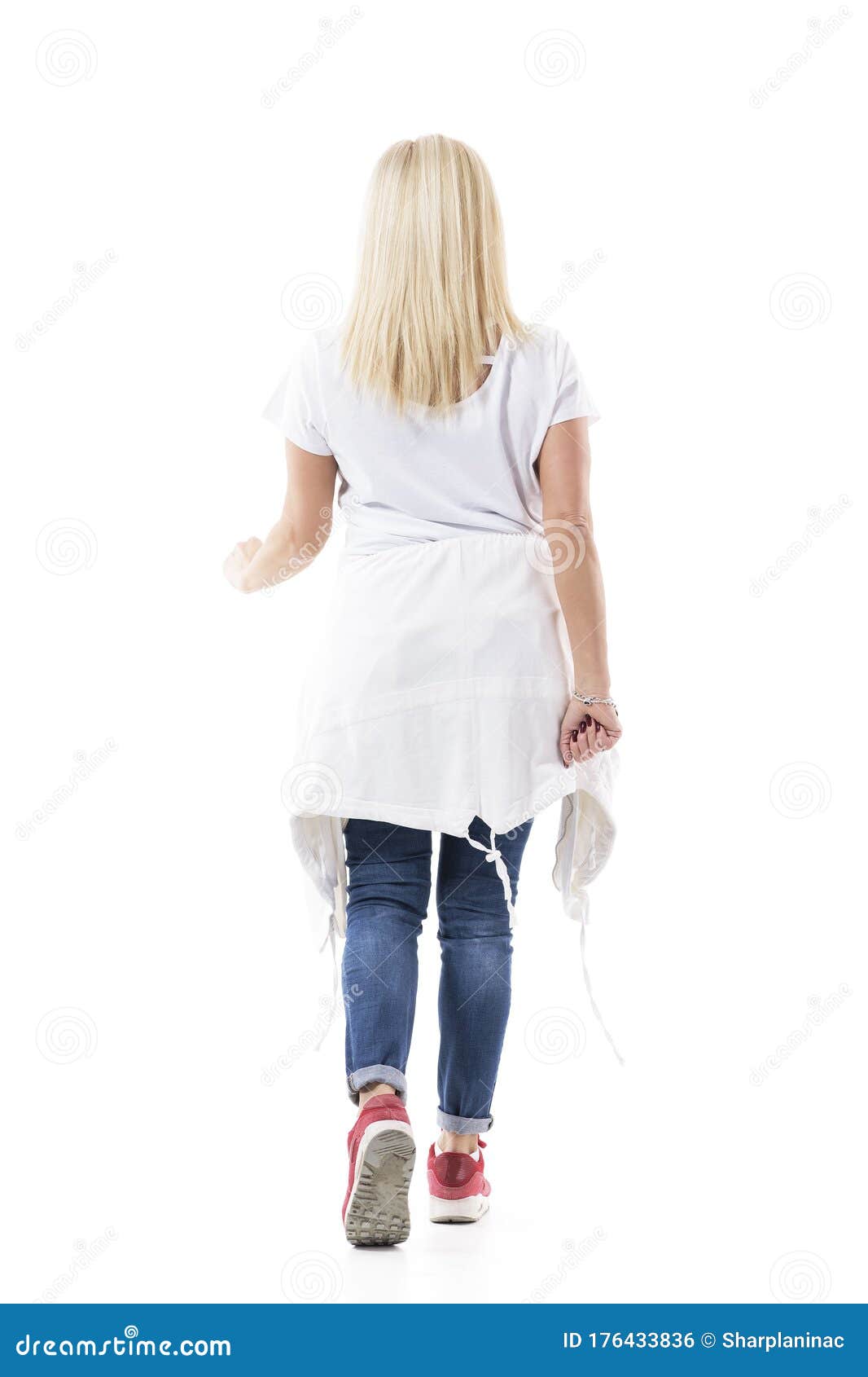 Back View of Casual Style Middle Aged Blonde Straight Hair Woman Walking  Away and Leaving. Stock Photo - Image of casual, caucasian: 176433836