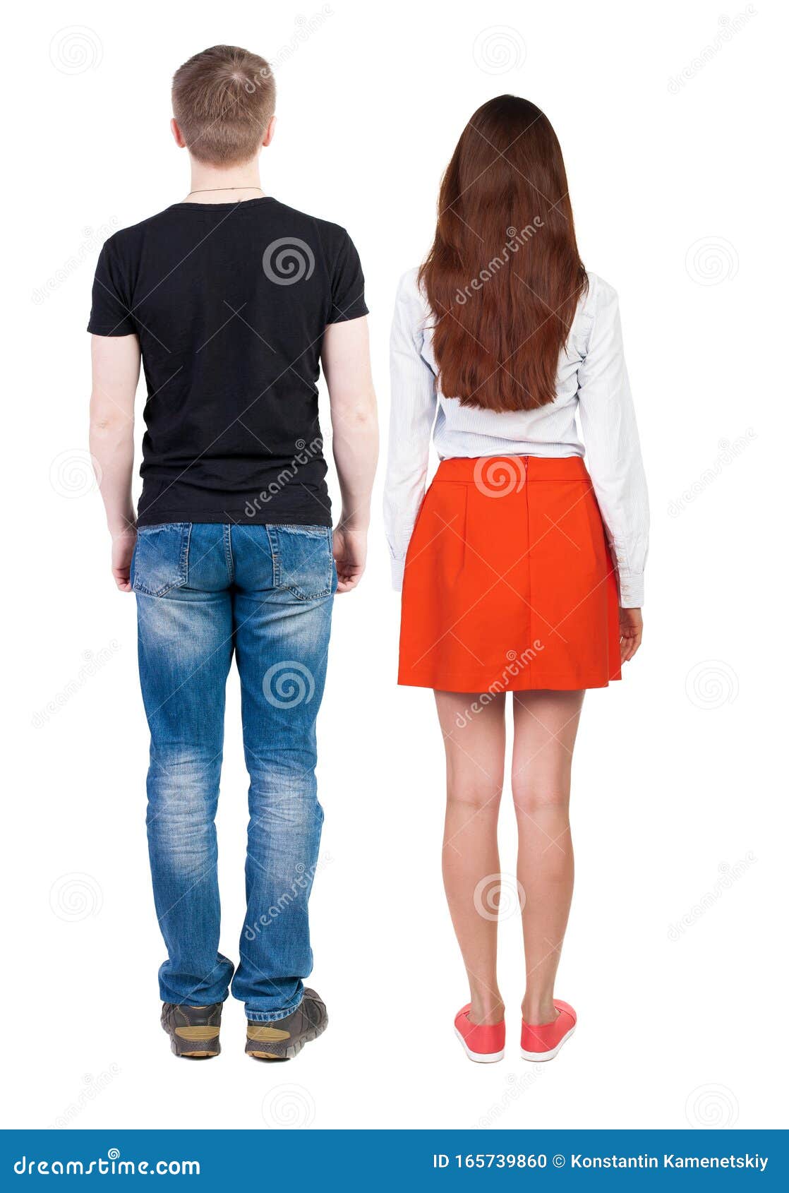 Back View of Couple. Beautiful Friendly Girl and Guy Together Stock ...