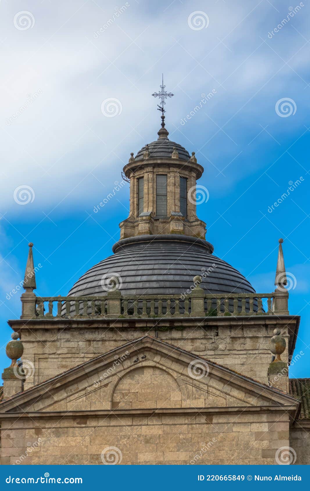 back view at the dome copula tower at the iconic spanish romanesque and renaissance architecture building at the iglesia de