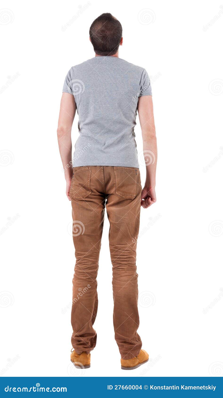 Back View Of Handsome Man In Shirt And Jeanst Loo   king Up. Stock Images ...