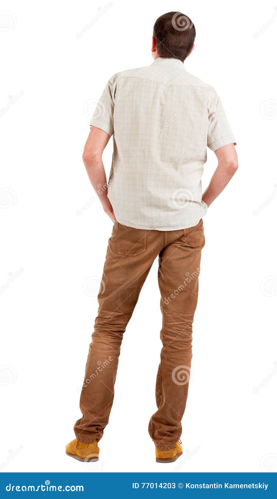 Back View of Handsome Man in Shirt Looking Up. Stock Image - Image of ...