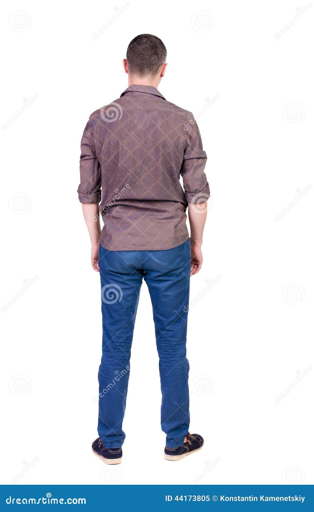 Back View of Handsome Man in Shirt Looking Up. Stock Image - Image of ...