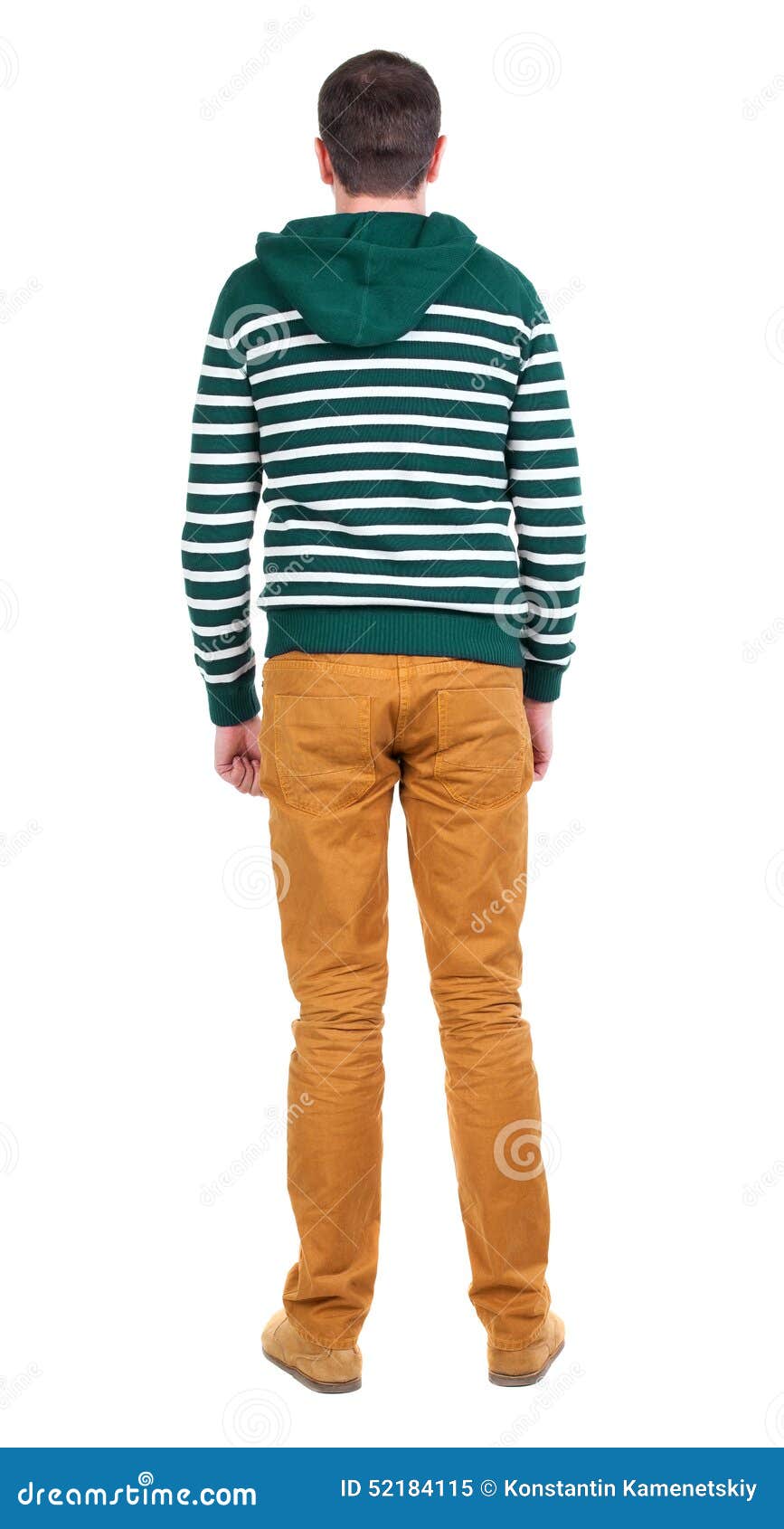 Back View of Handsome Man in Striped Hooded Sweater. Stock Image ...