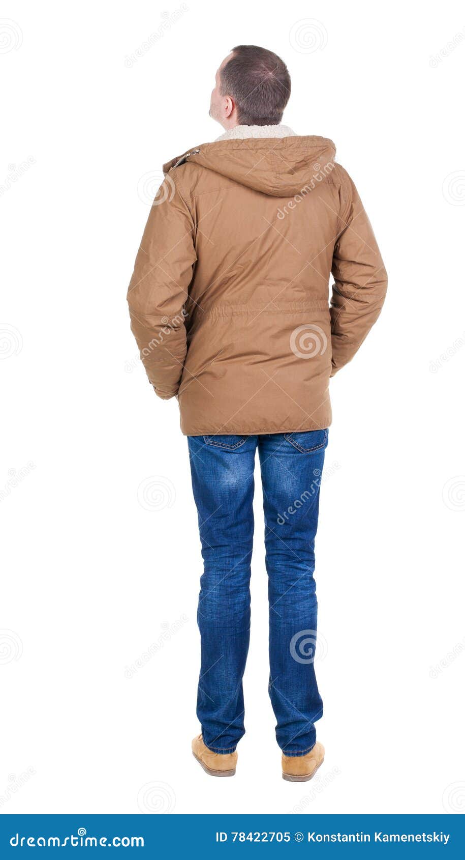 Back View of Handsome Man in Winter Jacket Looking Up. Stock Image ...