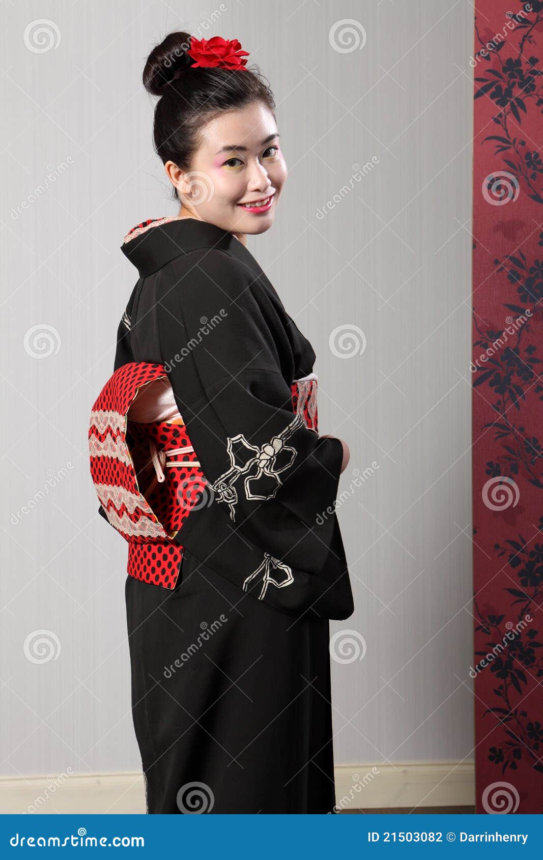 Back View Japanese Kimono on Happy Asian Model Stock Photo - Image of ...