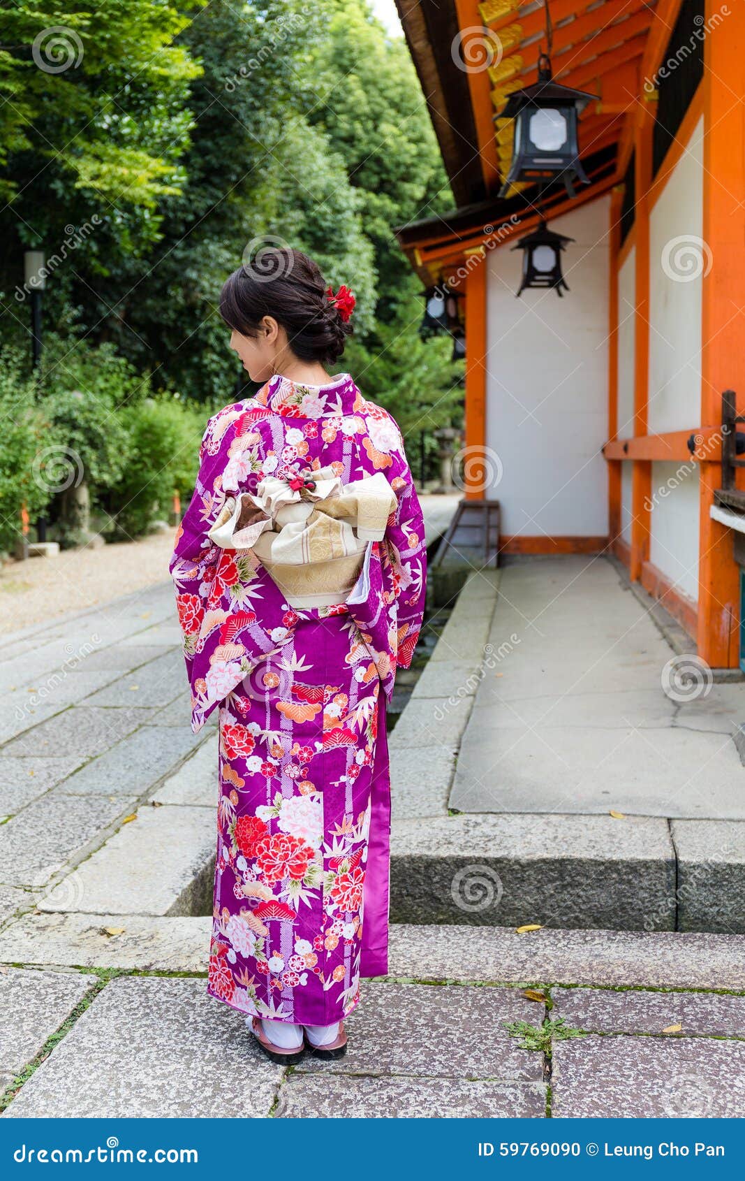 Back View of Japanese Woman with Kimono Stock Photo Image of costume