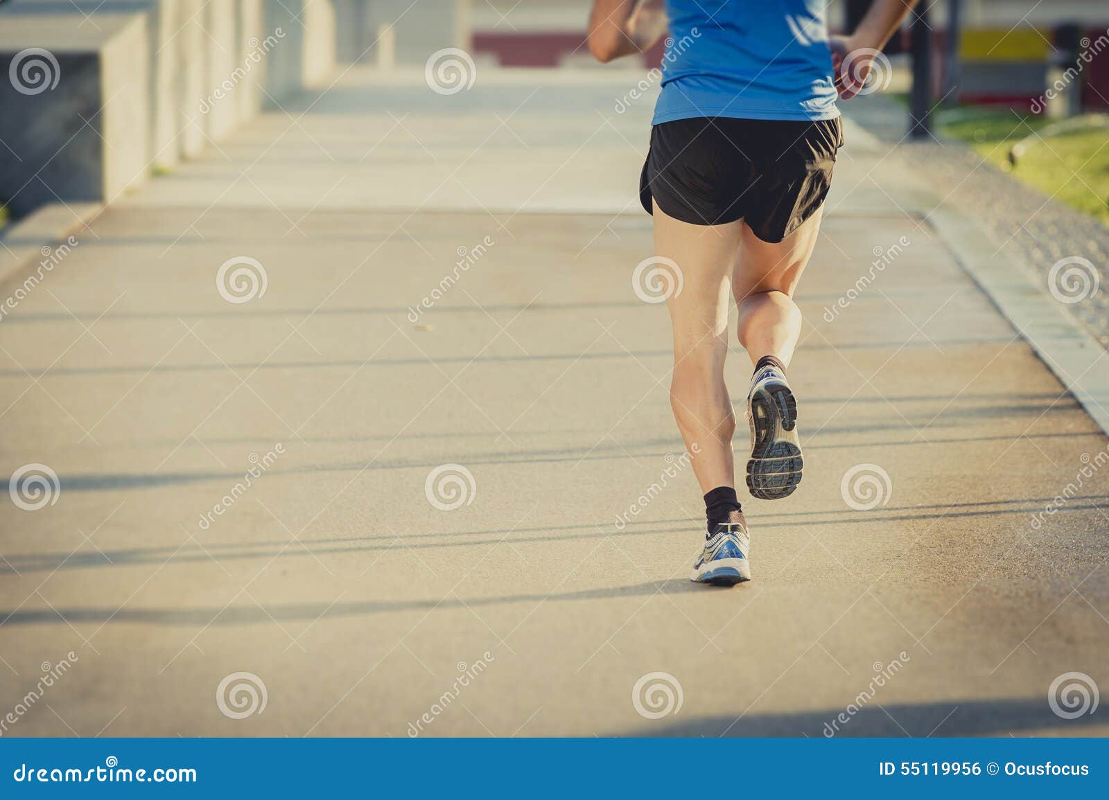 Back View of Legs and Shoes of Young Athletic Man Running in Summer ...