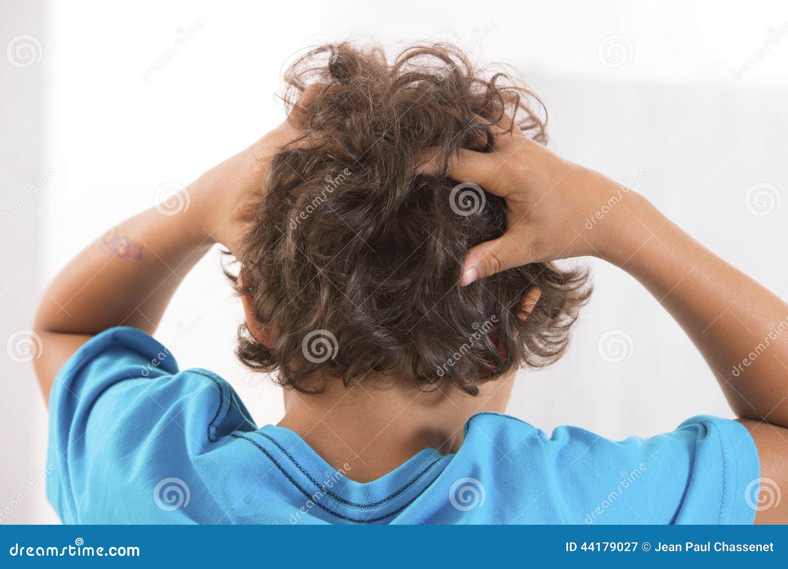 Back View Of Little Boy Itchy Scalp From Head Lice Stock Photo Image