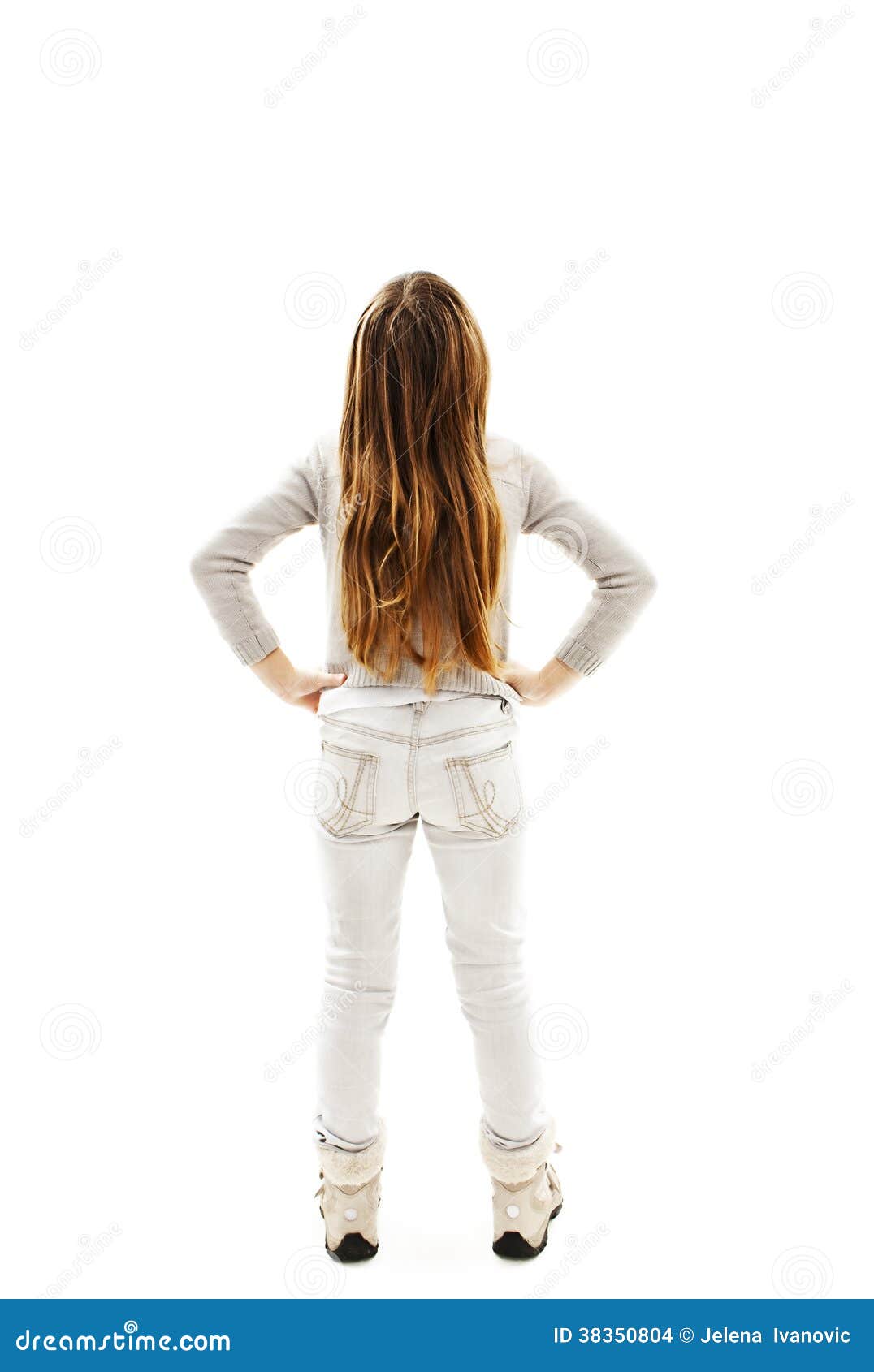 Cute little girl in pink jacket and jeans on white background Stock Photo  by ©nazarov.dnepr@gmail.com 167066996