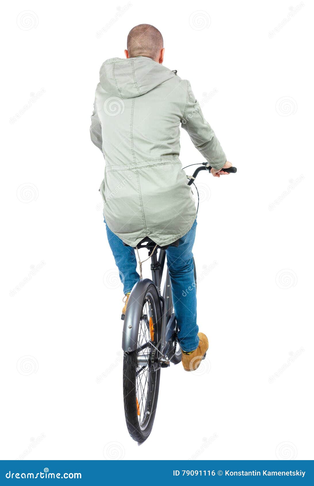 Back View of a Man with a Bicycle. Stock Photo - Back View Man Bicycle Cyclist RiDes Rear People Collection BacksiDe Person IsolateD Over White 79091116