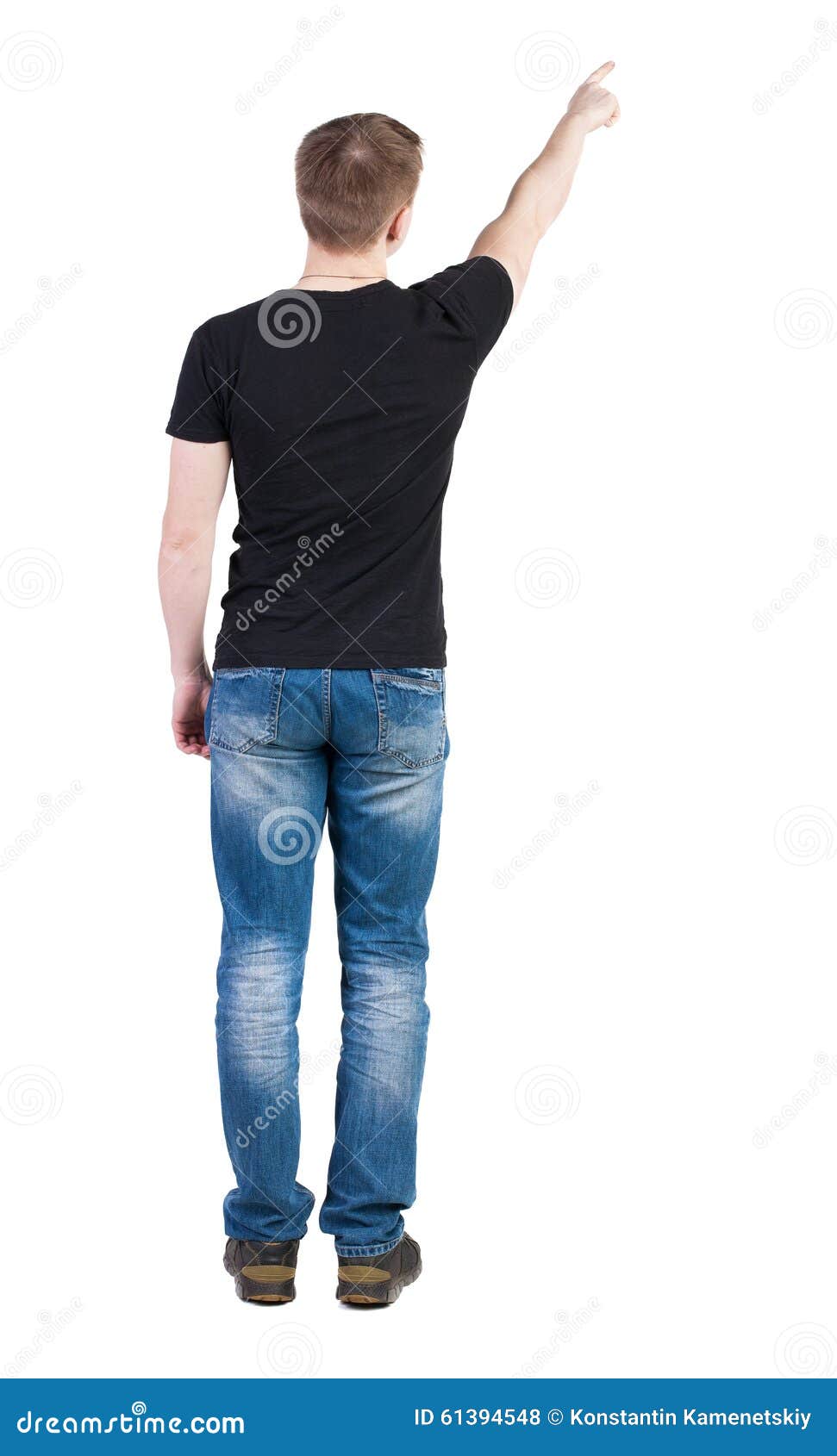 Download Back View Of Pointing Young Men In T-shirt And Jeans ...