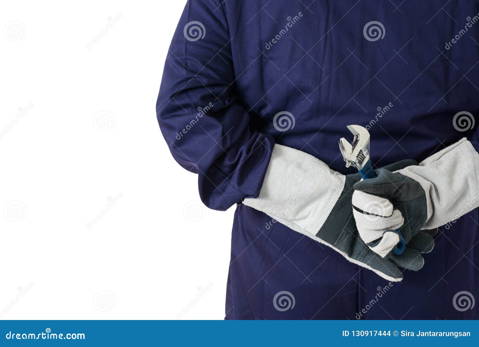 Back View Portrait of a Worker in Mechanic Jumpsuit is Holding a Stock ...