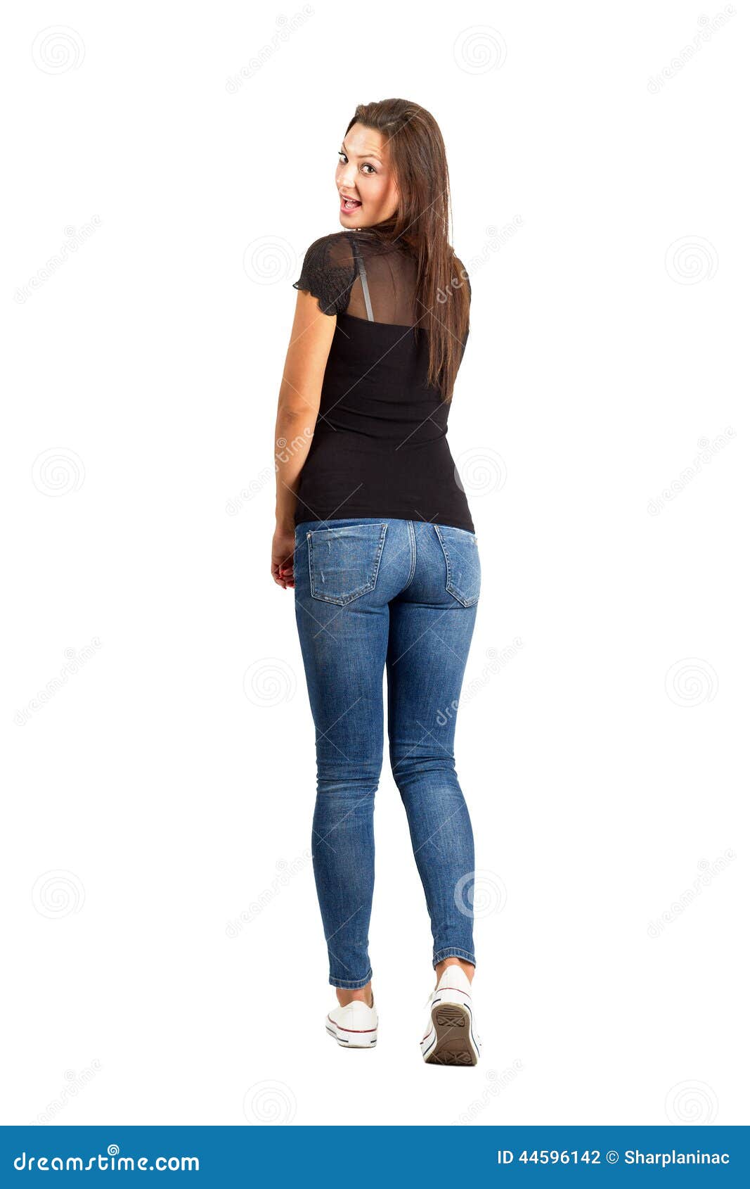 Back View Posing Casual Brunette Beauty Stock Photo - Image of ...