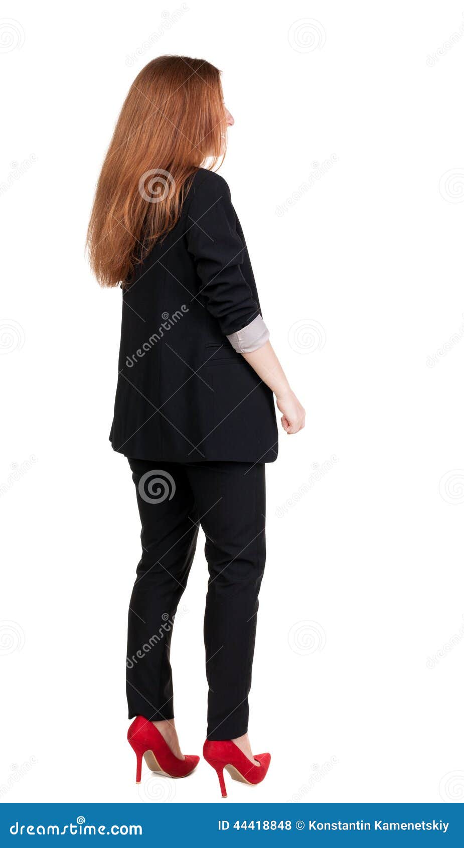 Back View of Redhead Business Woman Contemplating. Stock Photo - Image ...